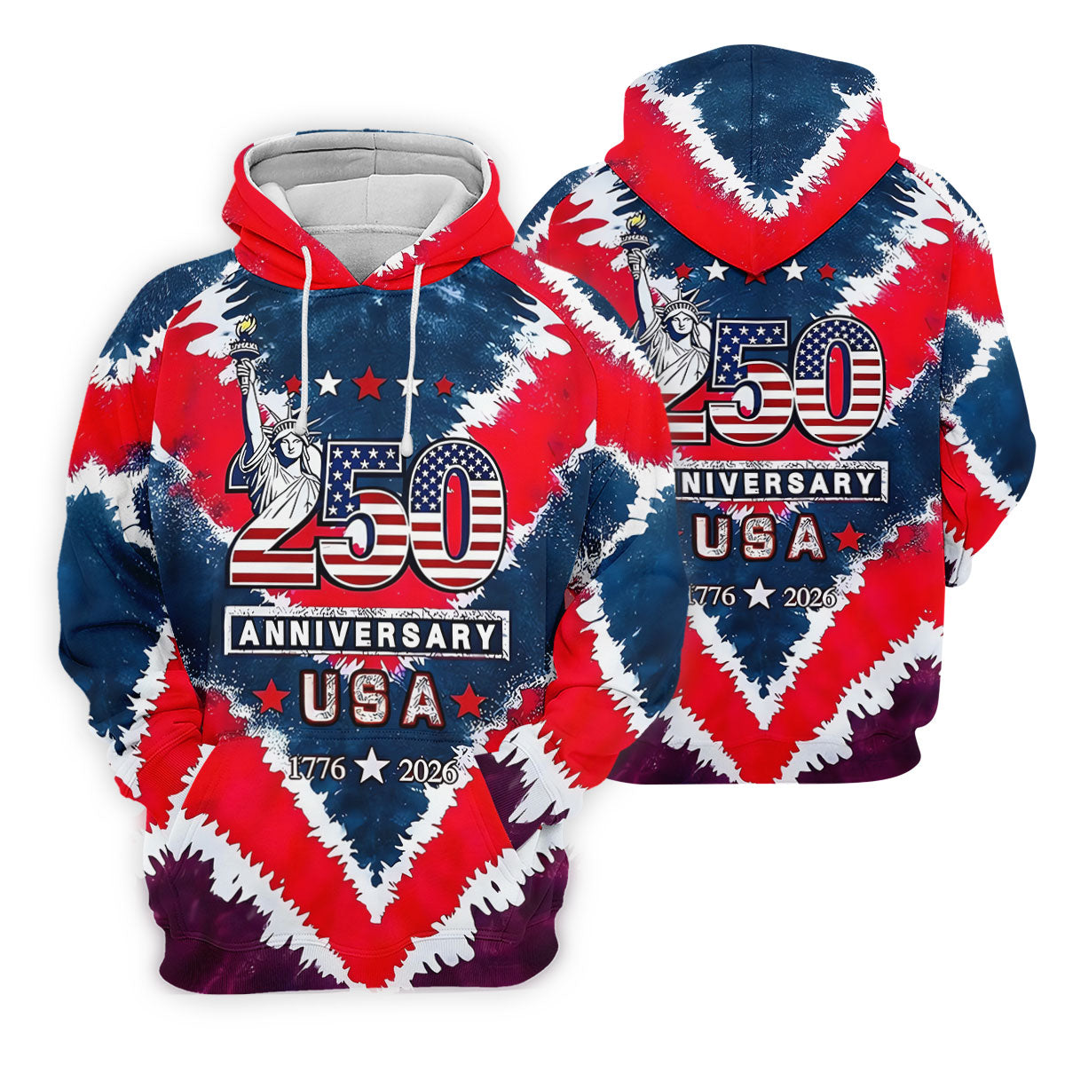 250th Anniversary Red White Blue Tie Dye Print Patriotic Golf Shirt, 4th Of July Golf Shirt For Women