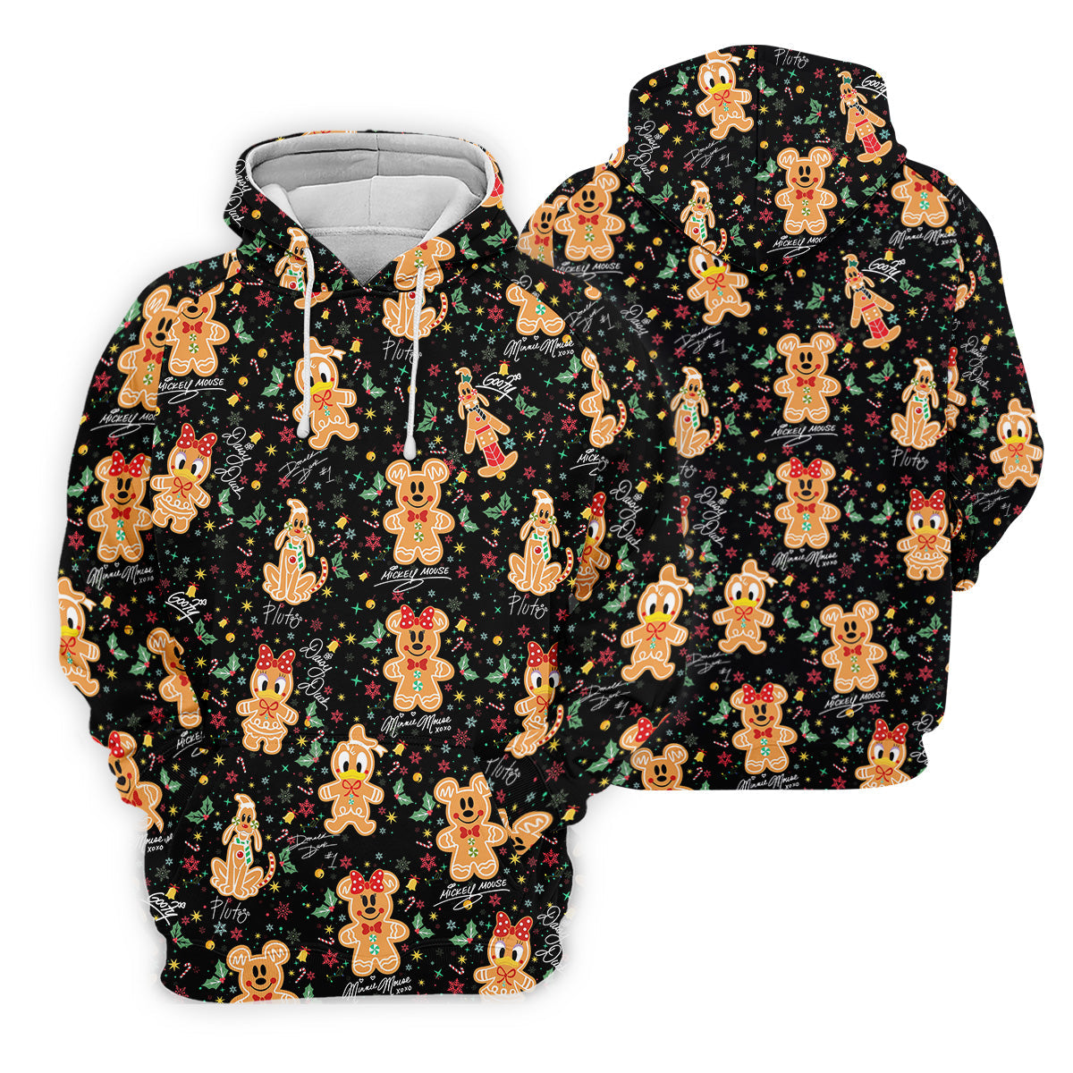 Cute Gingerbread Classic Cartoon Characters Christmas Golf Shirt, Black Golf Shirt, Polo Shirts For Men