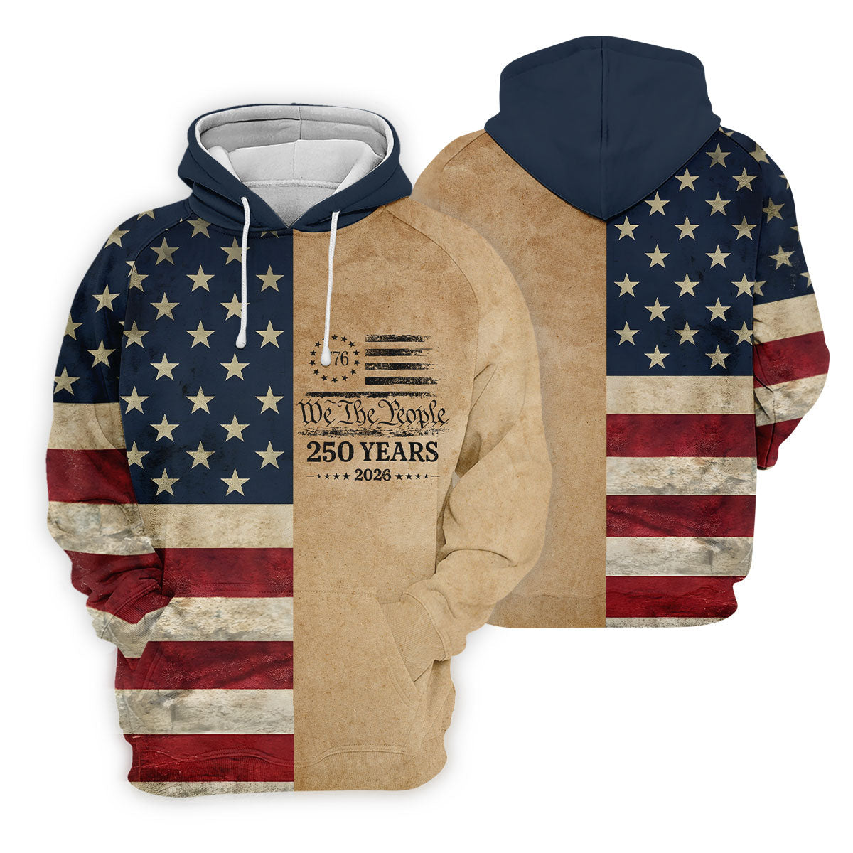 We The People 250 Years US Flag Pattern Patriotic Golf Shirt, 4th Of July Golf Shirts For Men