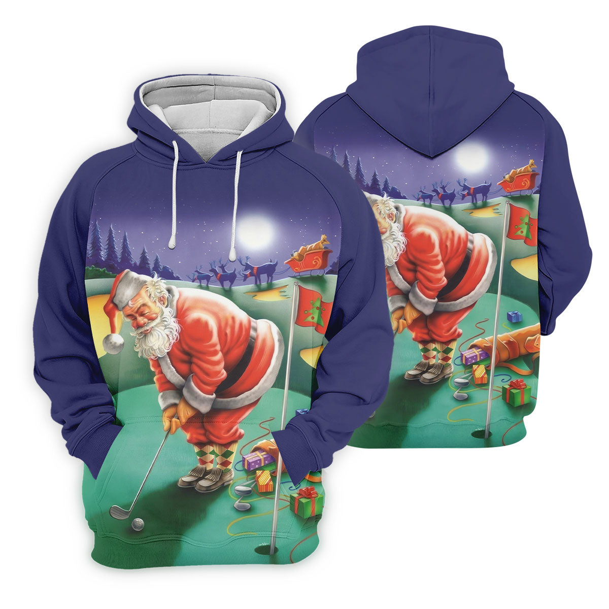 Women's Santa Night Golf Scene Golf Shirt, Christmas Golf Shirt, Women’s Golf Apparel
