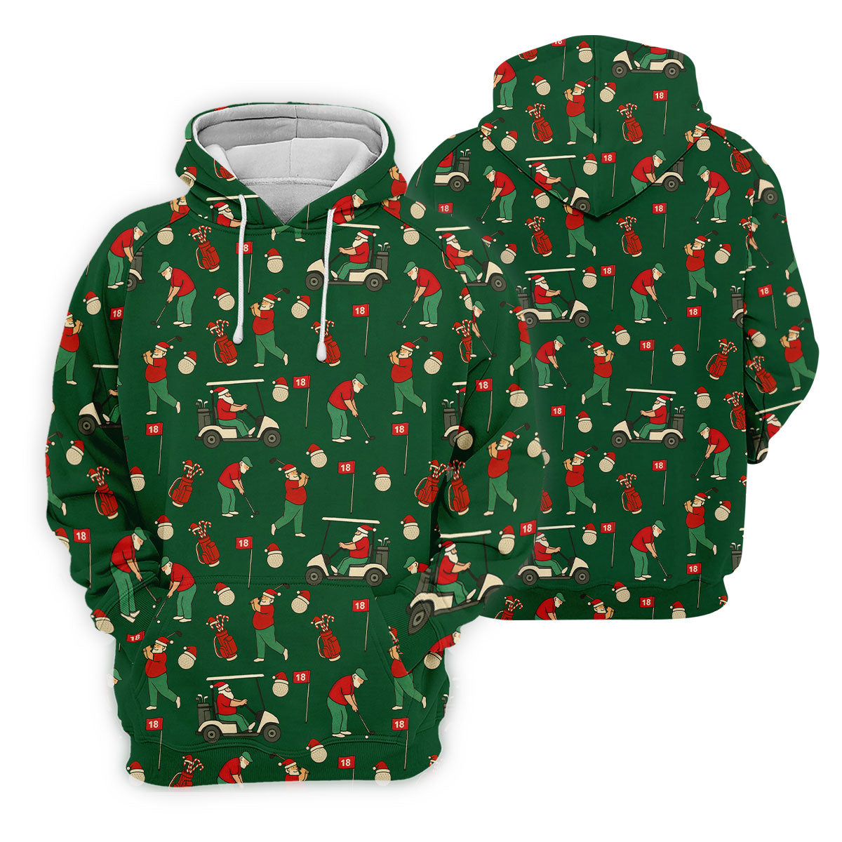 Golfing Santa Green Christmas Golf Tops For Men, Men's Funny Golf Shirts, Christmas Golf Shirt