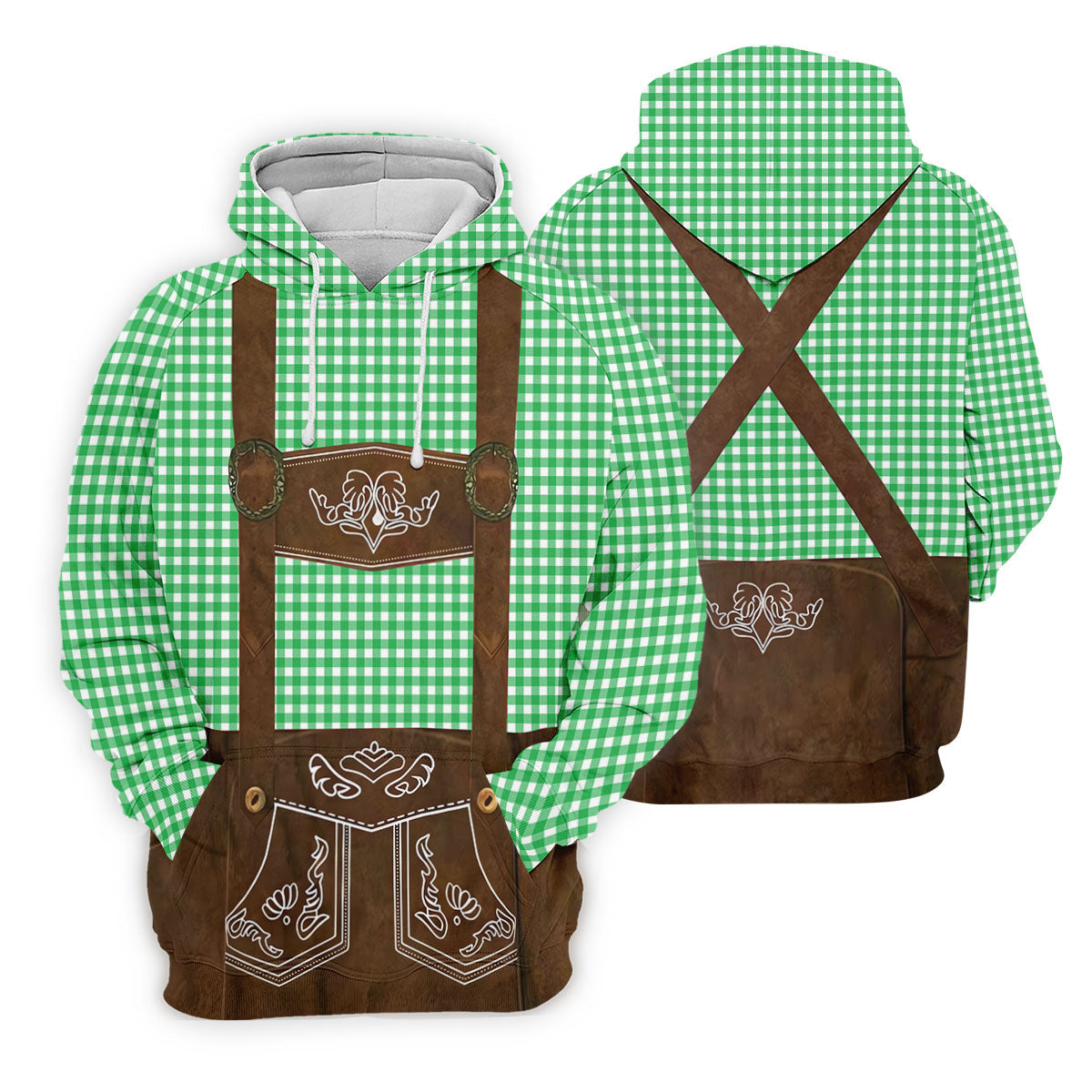 Women's Green Oktoberfest Lederhosen Illusion Sleeveless Golf Polo, Ladies Golf Top, Golf Polo For Women