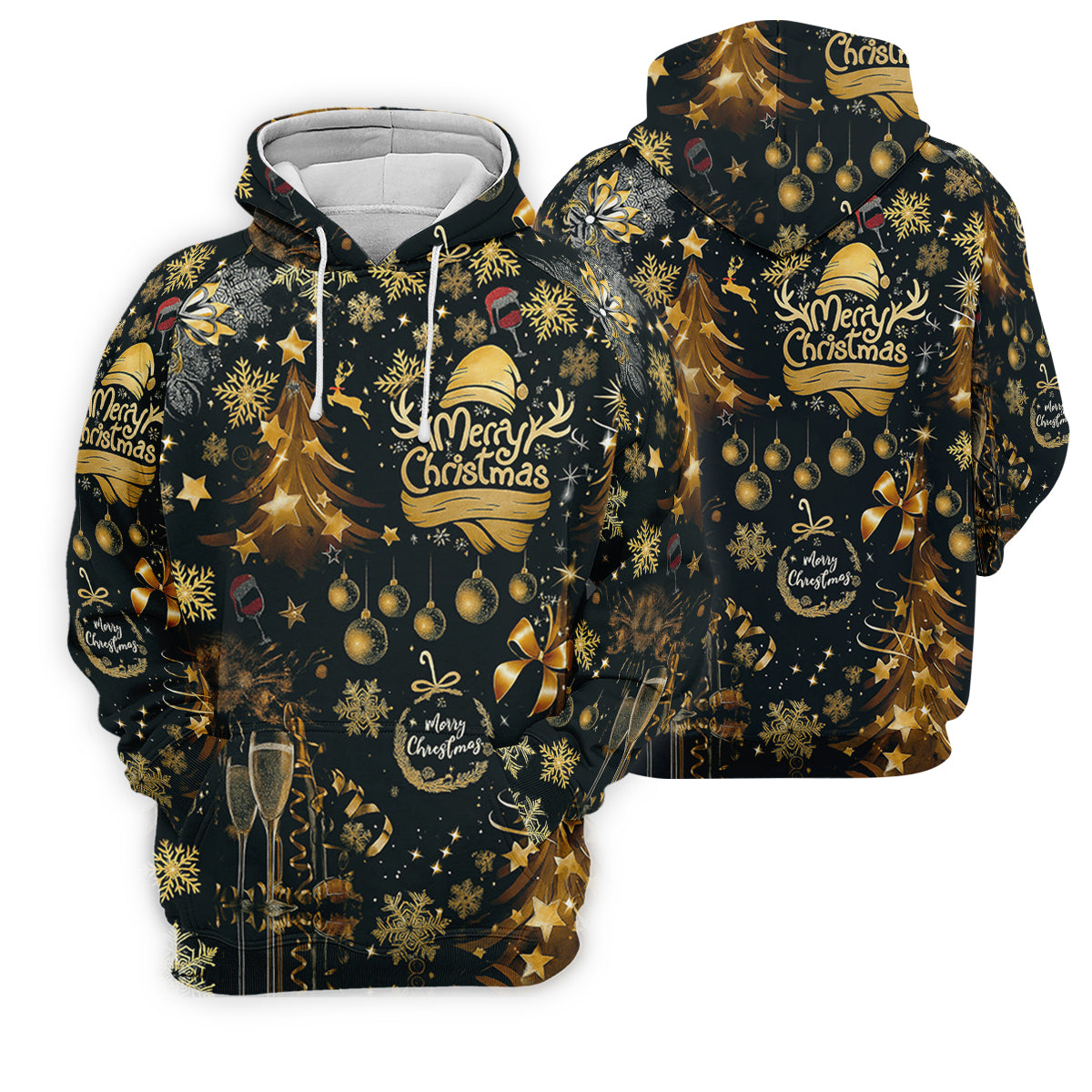 Champagne Golden Merry Christmas Men's Golf Polo Shirts, Christmas Golf Shirt, Golf Gift For Men