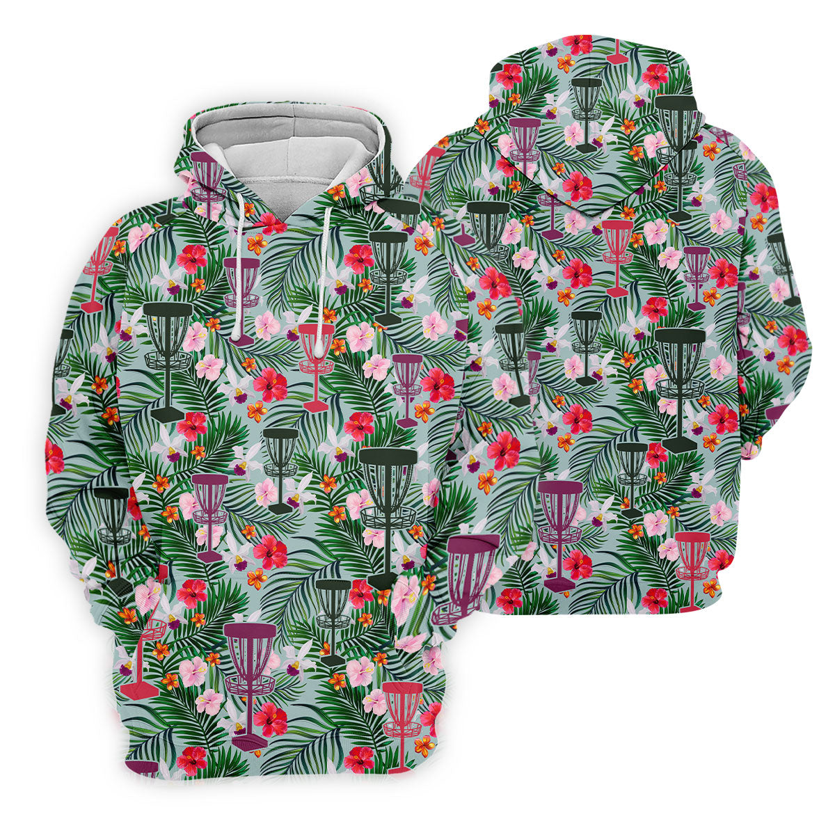 Tropical Disc Golf Basket Floral Polo Shirt, Hawaiian Golf Shirt, Golf Polo Shirts For Men