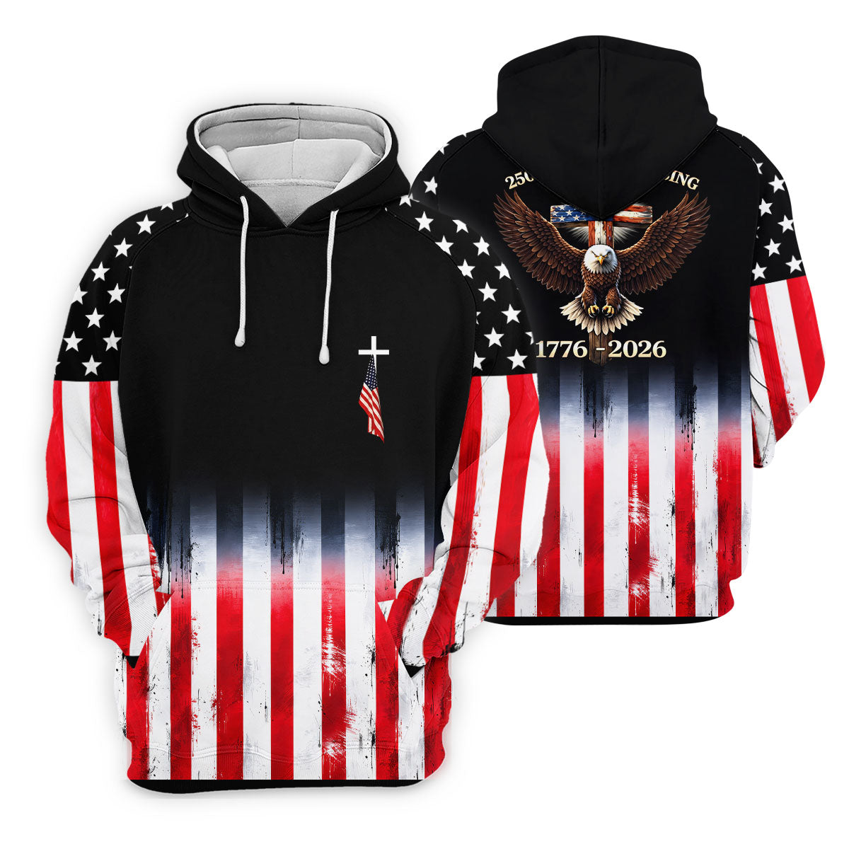 250 Years Of Blessing Faith Cross American Flag Golf Shirt, Patriotic 4th Of July Golf Shirts For Men