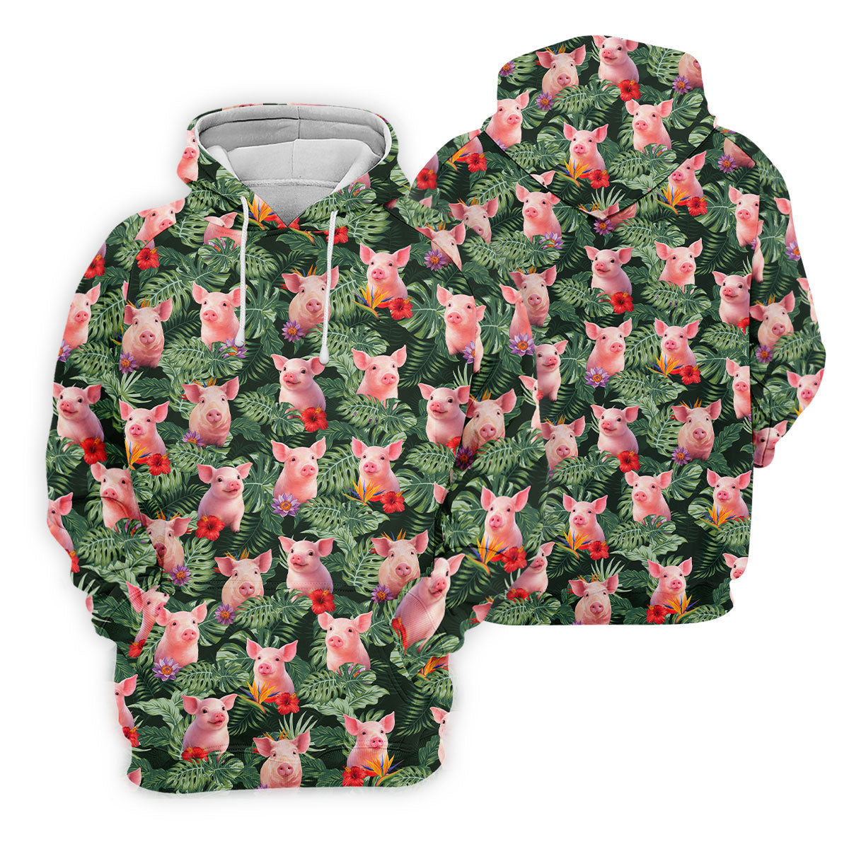 Cute Pig Tropical Monstera Hawaiian Golf Polo Shirt, Hawaiian Golf Shirt, Golf Shirts For Men