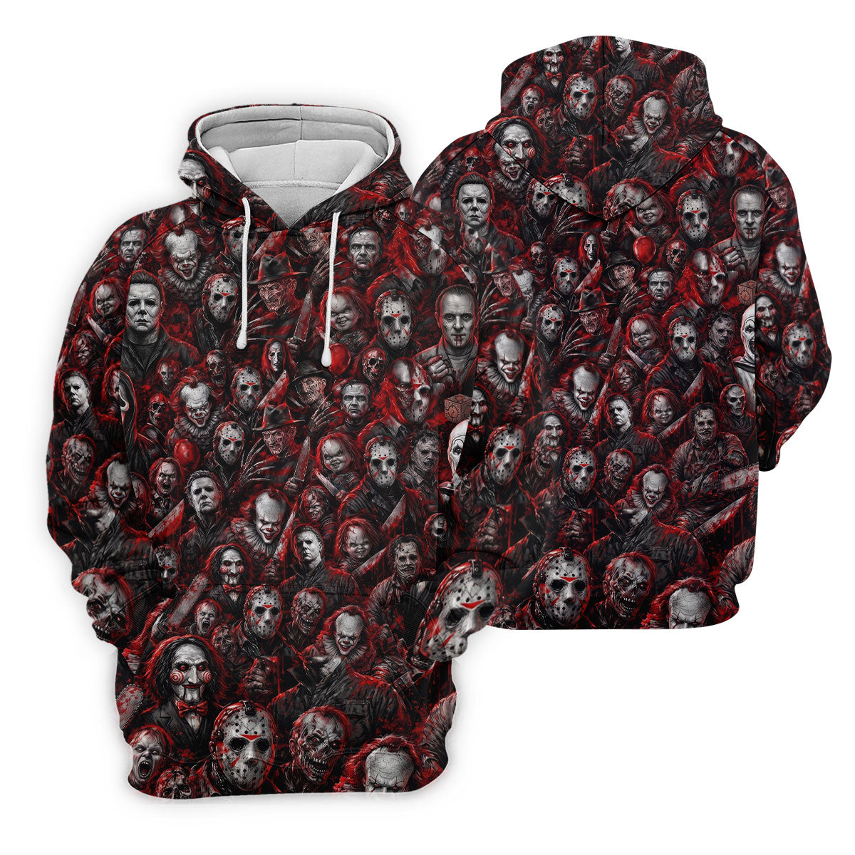 Red Horror Character Clown Collage Golf Polo Shirt, Mens Golf Polo, Printed Golf Shirts