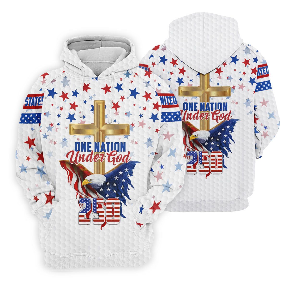 One Nation Under God Faith Cross Bald Eagle 4th Of July Golf Shirt, 250 Years Golf Shirts For Men