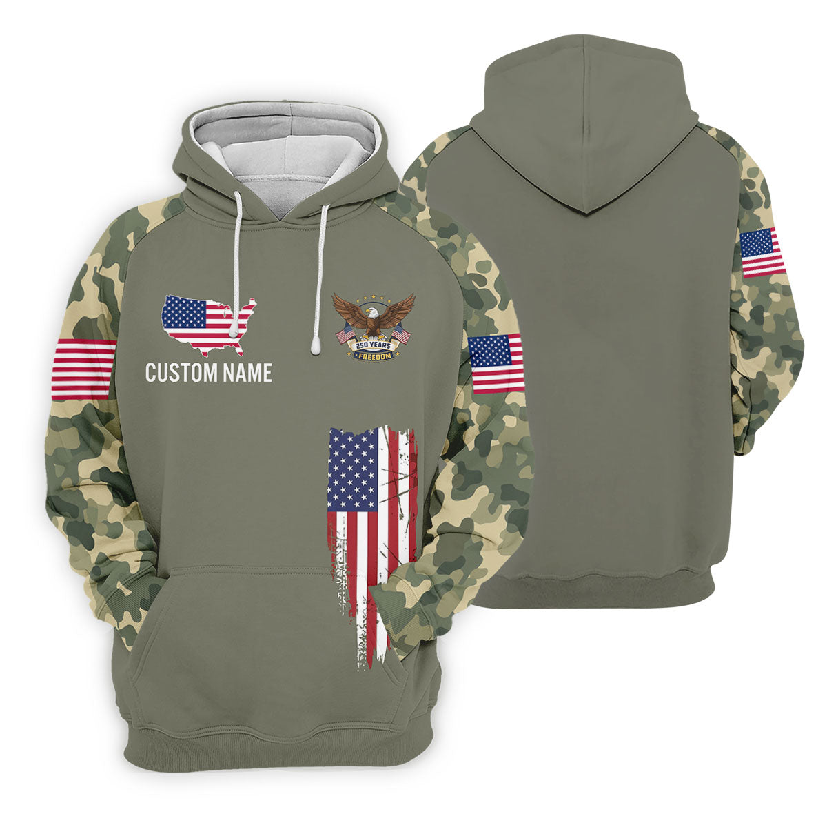 250 Years Freedom Eagle American Flag Camo Golf Shirt, Patriotic 4th Of July Golf Shirts For Men