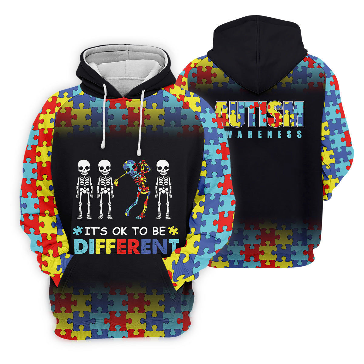 It's Ok To Be Different Men Polo Shirt, Autism Awareness Puzzle Pattern Black Fade Golf Shirts For Men, Autism Golf Shirt