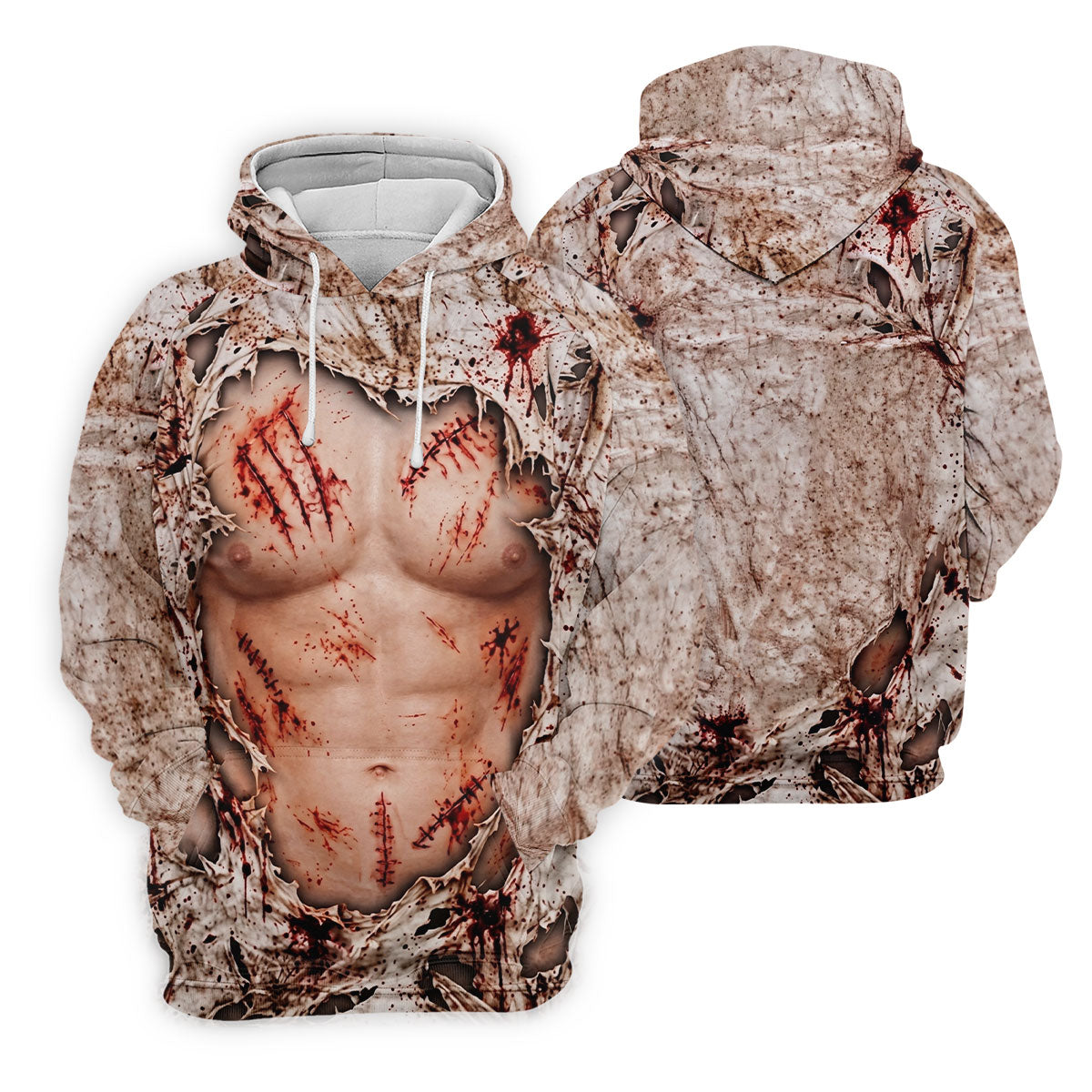 Bloody Stitched Torso Halloween Costume Polo Shirt, Mens Golf Shirts, Halloween Golf Shirt