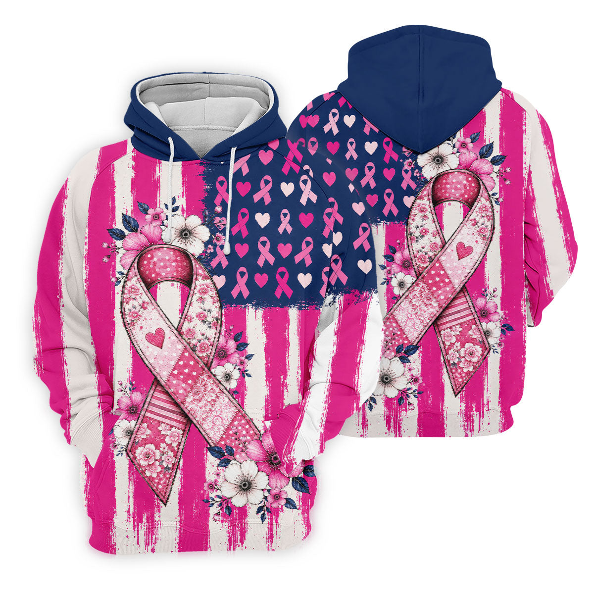 American Flag Pink Breast Cancer Awareness Golf Polo Shirt, Mens Golf Polo, Golf Shirts For Men