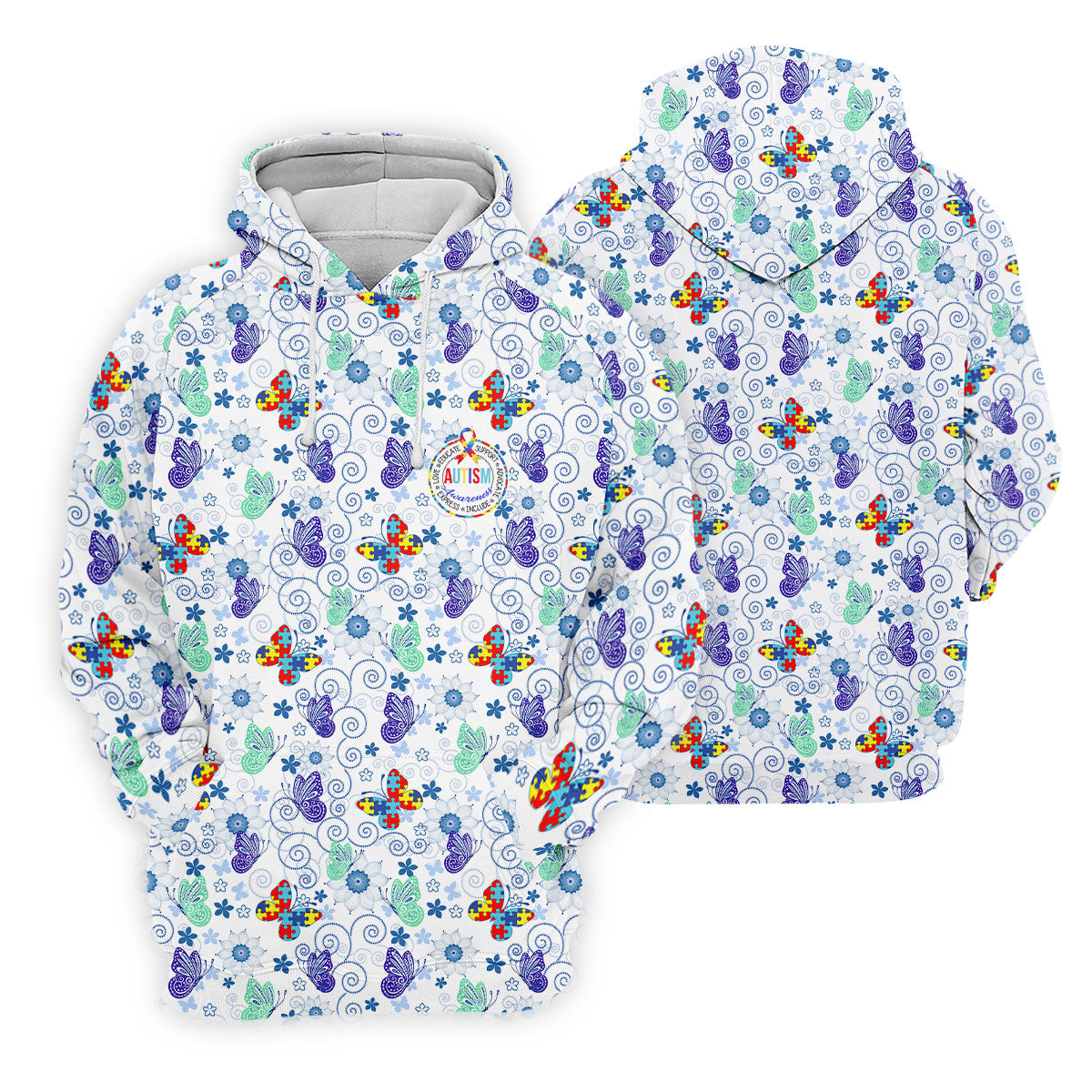 Autism Awareness Colors Puzzles Butterfly Floral Golf Shirt, Women's Golf Tops, Ladies Golf Shirts