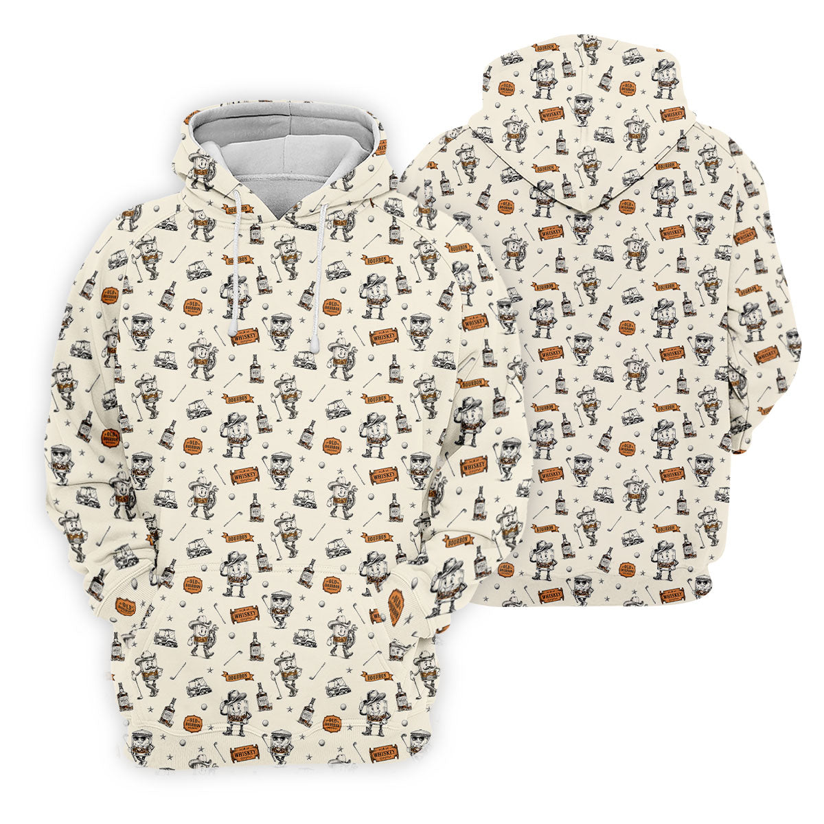 Vintage Bourbon Whiskey Golf Pattern Polo Shirt, Golf Polo Shirts For Men, Mens Golf Apparel