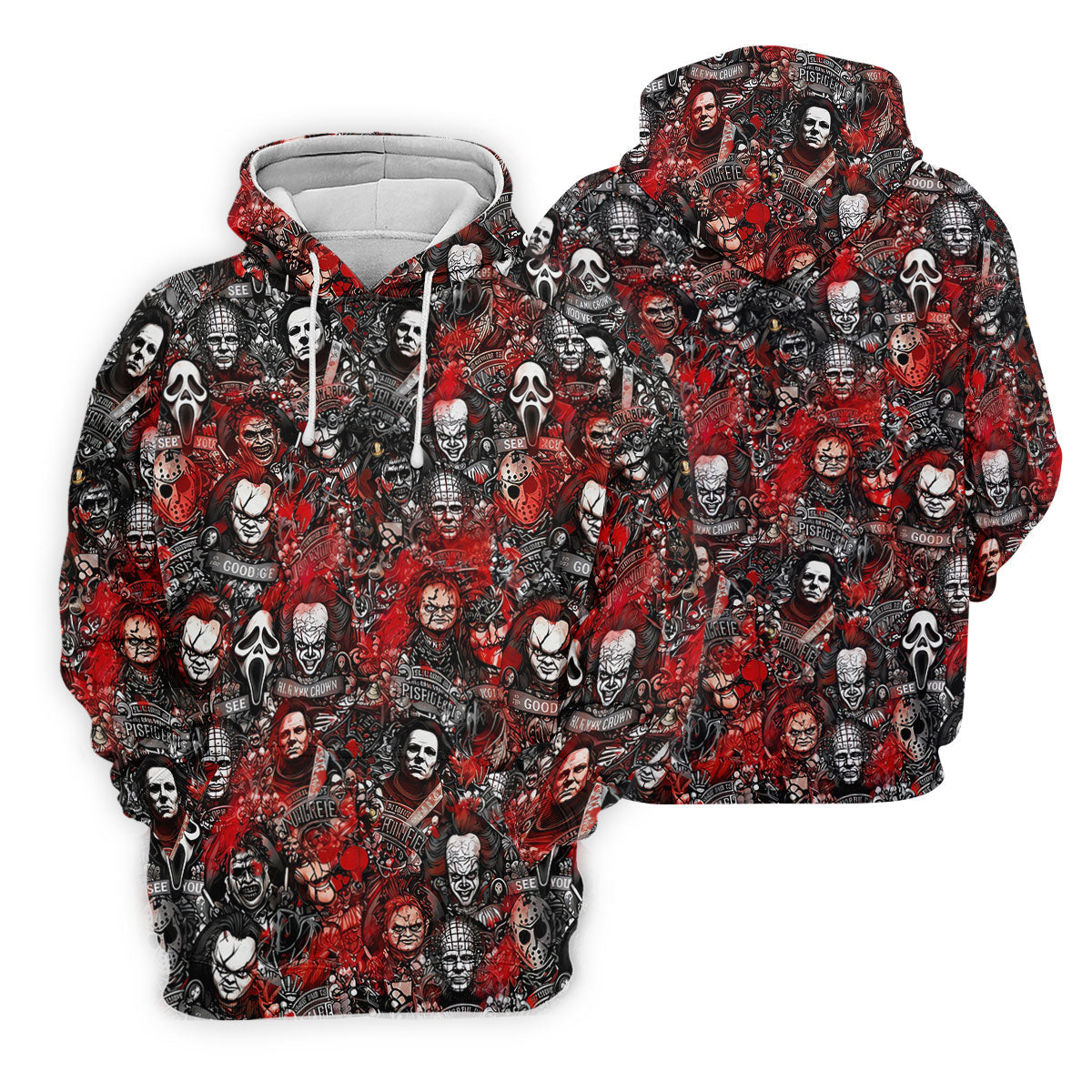 Red Horror Character Collage Halloween Golf Shirt, Women's Golf Polo, Printed Golf Shirt