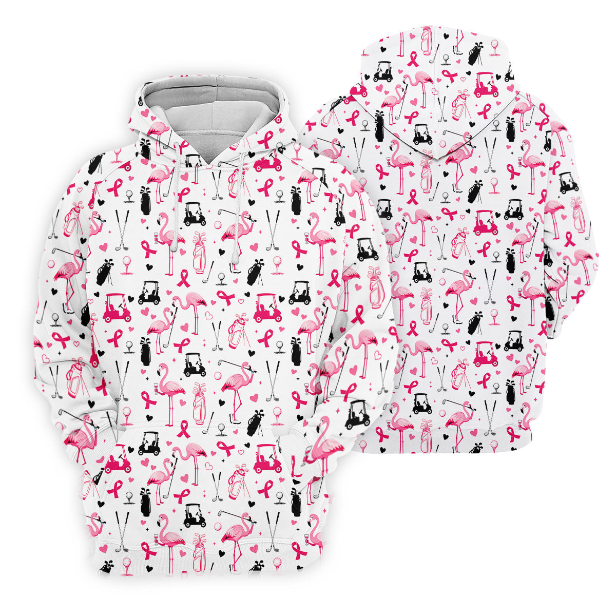 Pink Flamingo Golf Pattern Breast Cancer Polo Shirt, Hawaiian Shirts For Men, Mens Golf Polo