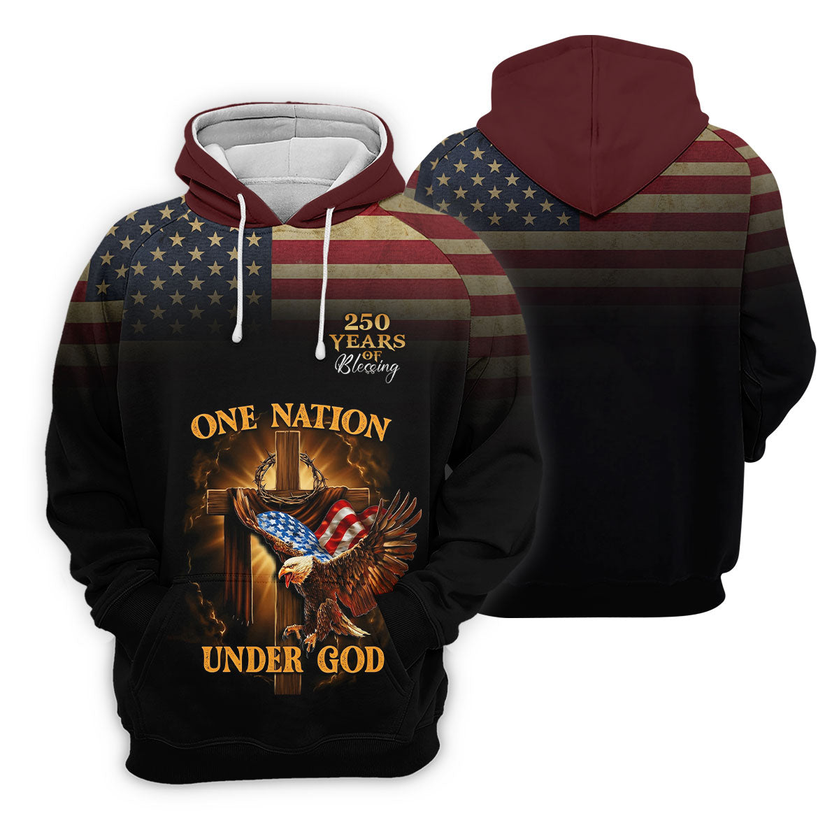 One Nation Under God 250 Years Faith Cross 4th Of July Golf Shirt, Patriotic Women's Golf Tops