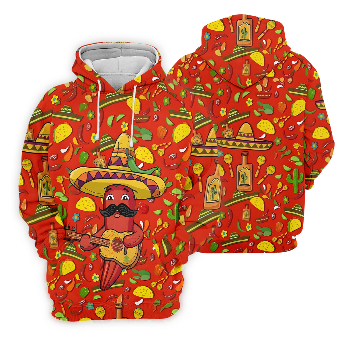 Cartoon Chili Pepper Mexican Guitar Cinco De Mayo Celebration Fiesta Themed Golf Shirt For Women