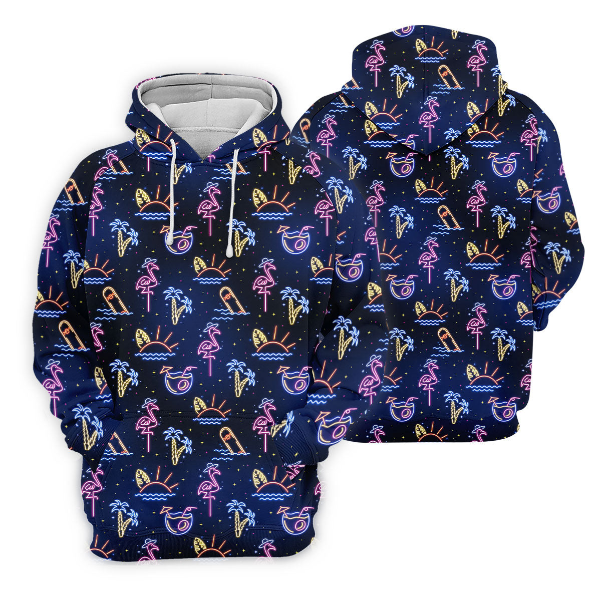 Neon Tropical Flamingo Sunset Cocktail Night Golf Polo, Hawaiian Golf Shirt, Ladies Golf Shirt