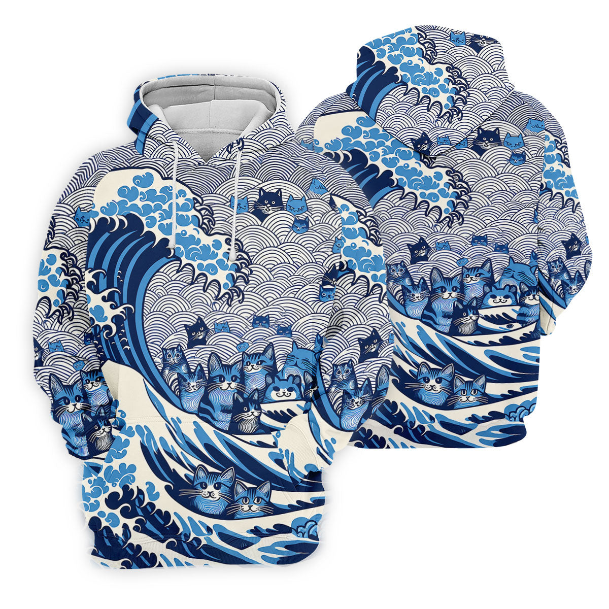 Japanese Wave Cat Hawaiian Golf Shirt, Golf Shirts For Men, Mens Golf Apparel