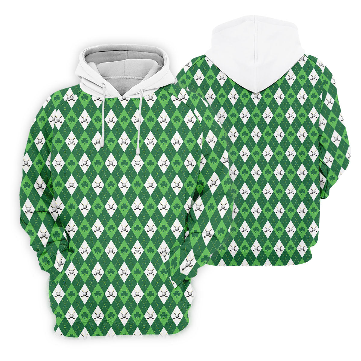 St Patrick's Day Shamrock Argyle Pattern Green And White Argyle Golf Shirt, Polo Shirts For Men, Golf Shirts For Men