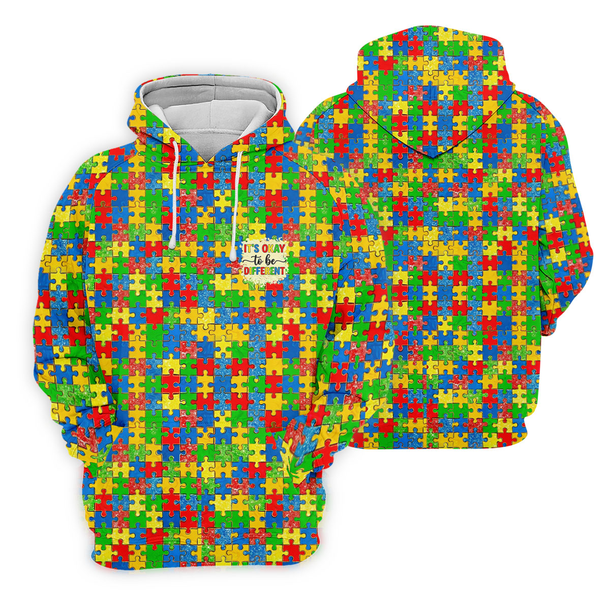 It's Okay To Be Different Colorful Puzzle Pattern Autism Awareness Men's Golf Shirt, Polo Shirts For Men