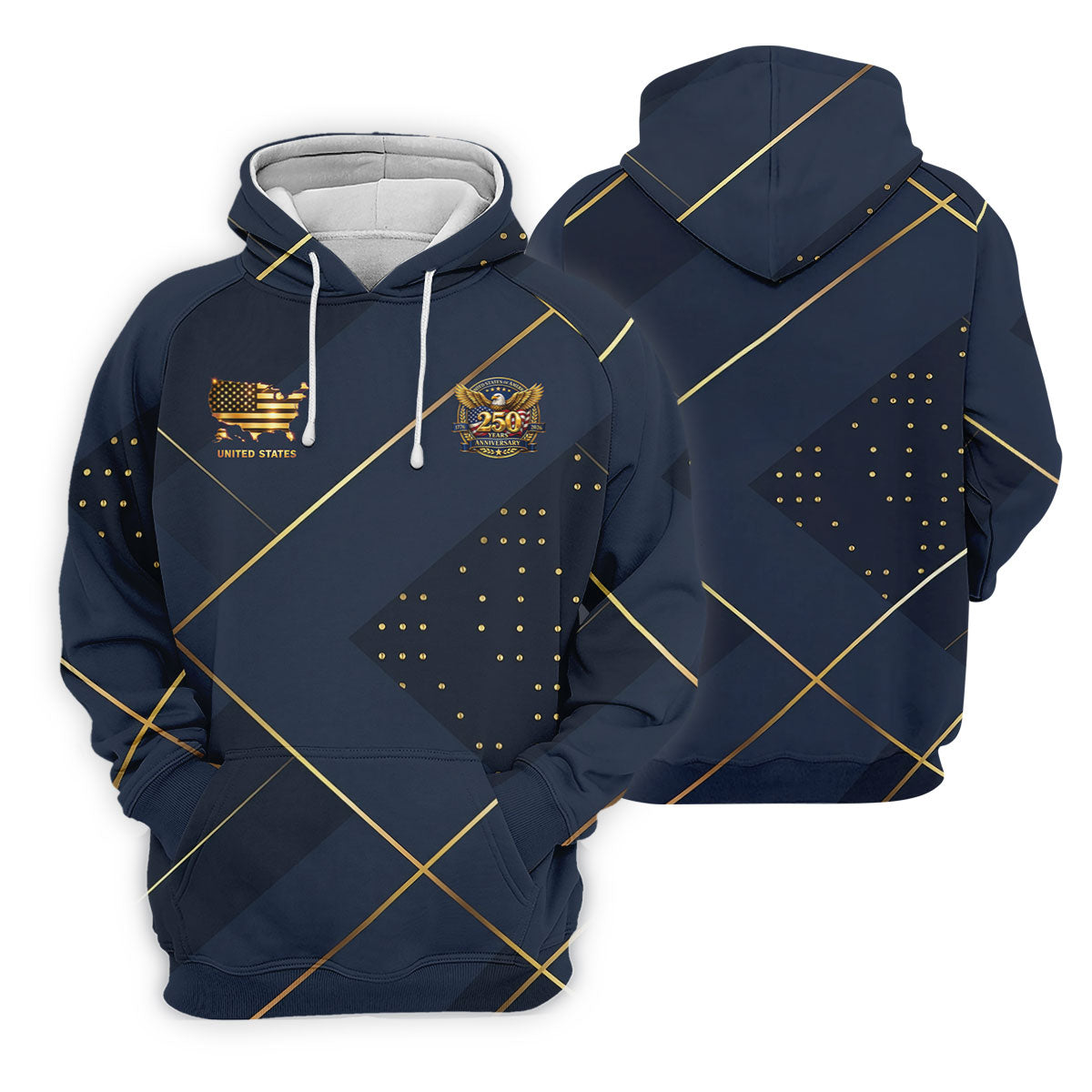Bald Eagle 250 Years Anniversary Navy Patriotic Golf Shirt, 4th Of July Golf Shirts For Men