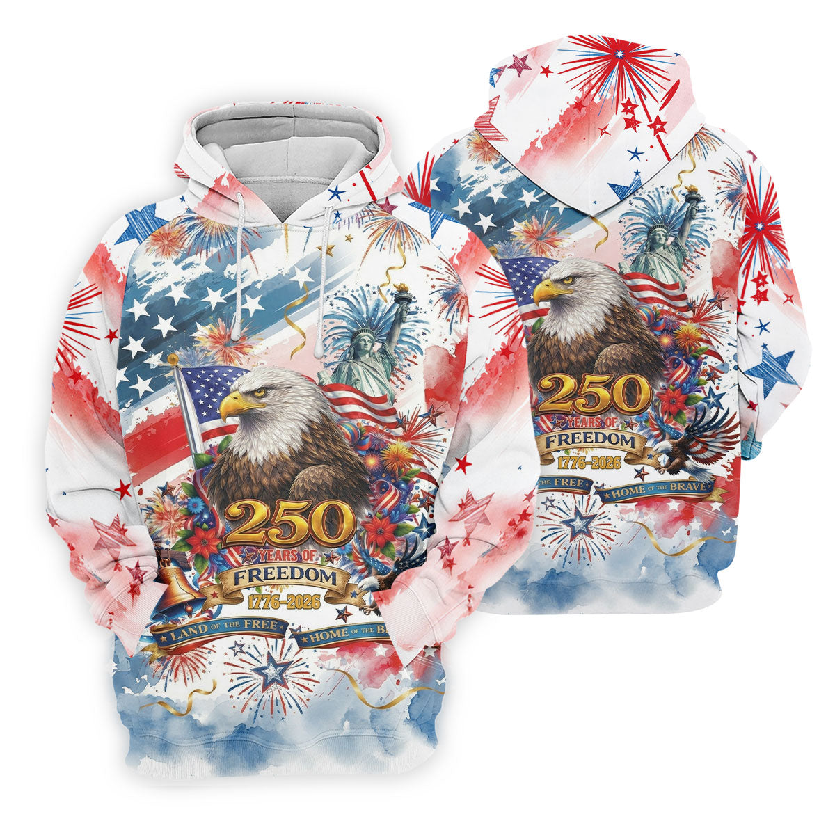 Land Of The Free Red White Blue Water Color Print 4th Of July Golf Shirt, 250 Years Golf Shirt For Women