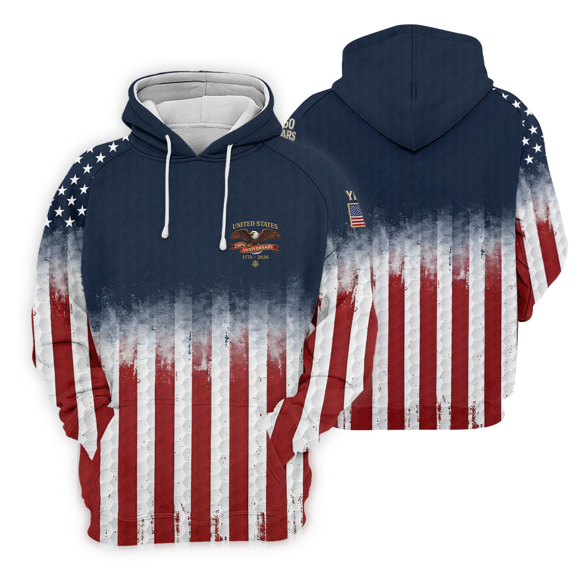 United States 250th Anniversary Distressed Flag Ladies Golf Shirts, Golf Ball Pattern Golf Shirt For Women