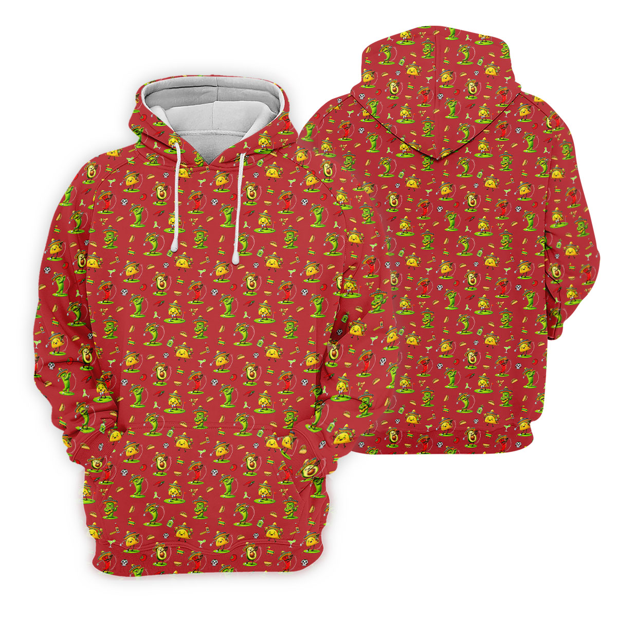 Mexican Cartoon Food Characters Cinco De Mayo Celebration Fiesta Themed Red Golf Shirts For Men