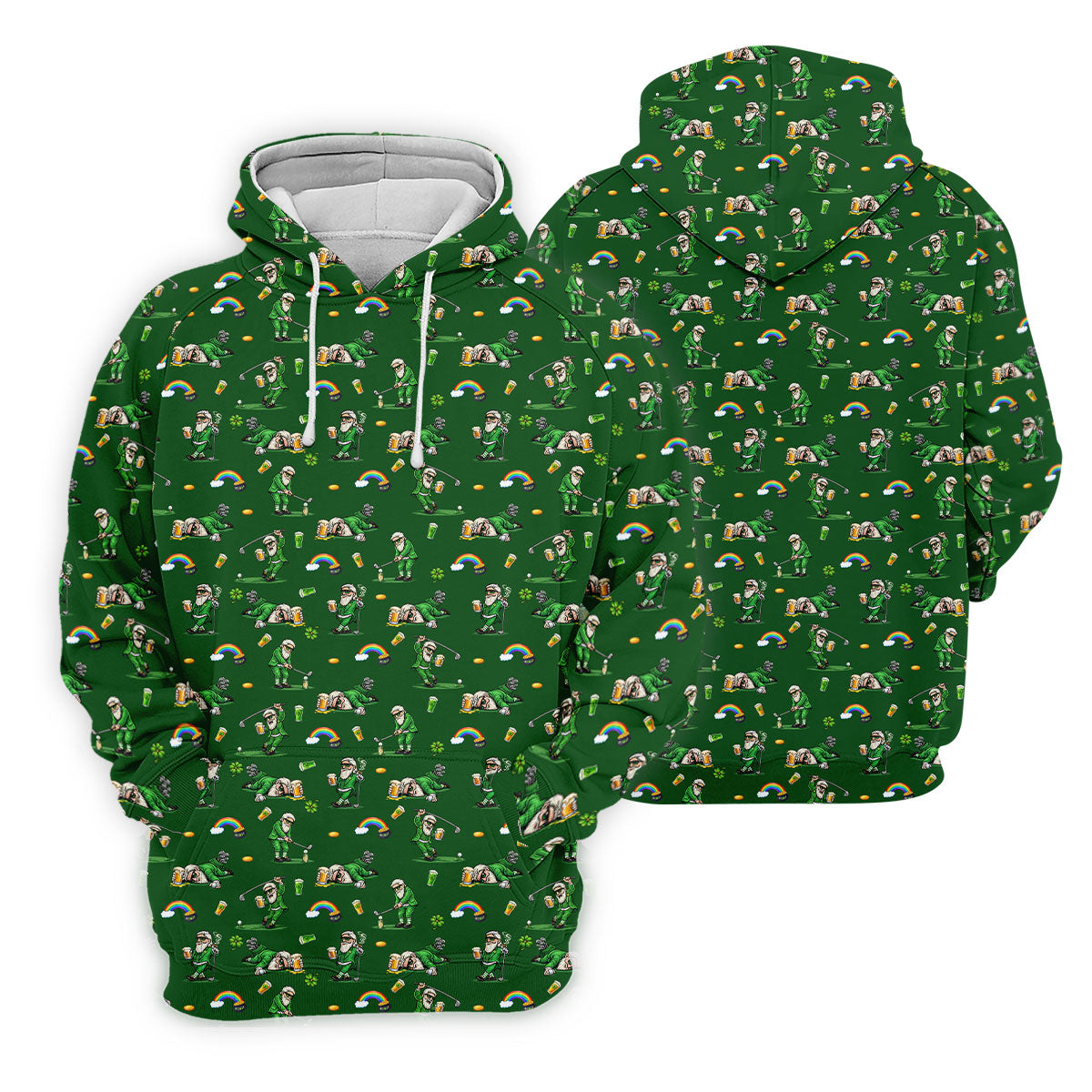 St Patrick's Day Leprechaun Character Golf And Beer Green Golf Shirt, Fun Golf Shirts For Men, Polo For Men