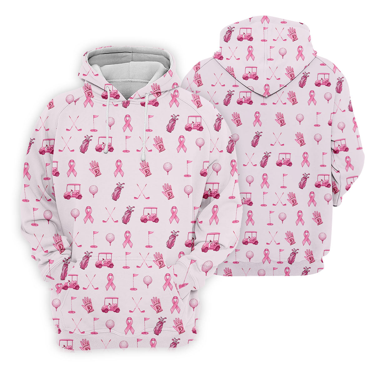 Funny Pink Ribbon Golf Pattern Women's Polo Shirt, Breast Cancer Golf Shirt, Breast Cancer Awareness Shirt