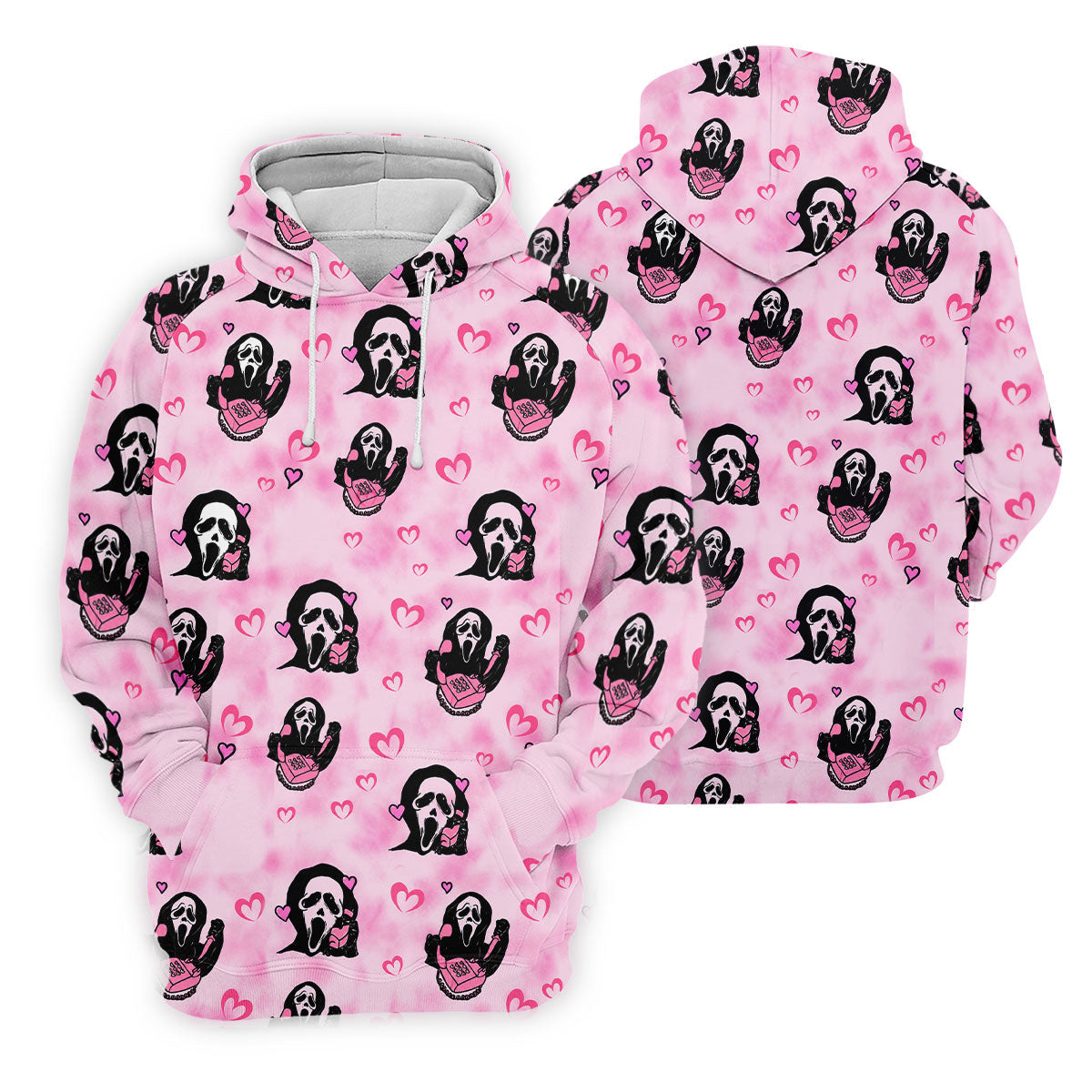 Pink Cute Ghost Caller Heart Pattern Halloween Golf Polo Shirt, Golf Apparel For Men