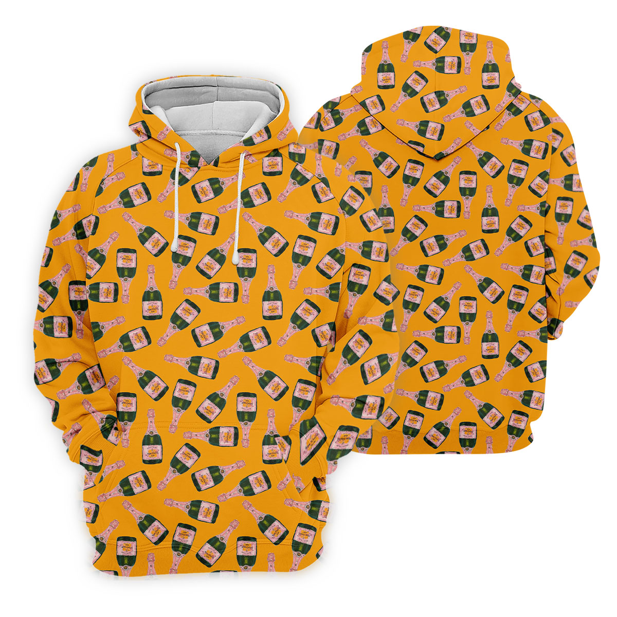 Rosé Champagne Seamless Pattern Yellow Golf Shirt, Polo Shirts For Men, Golf Shirts For Men
