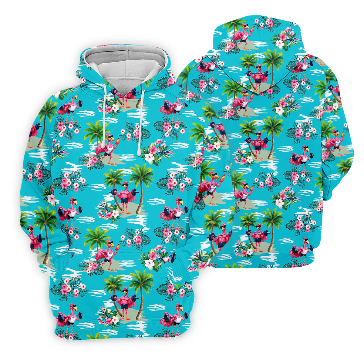 Funny Weightlifting Flamingo Tropical Hawaiian Golf Shirt, Mens Golf Polo, Printed Golf Shirts