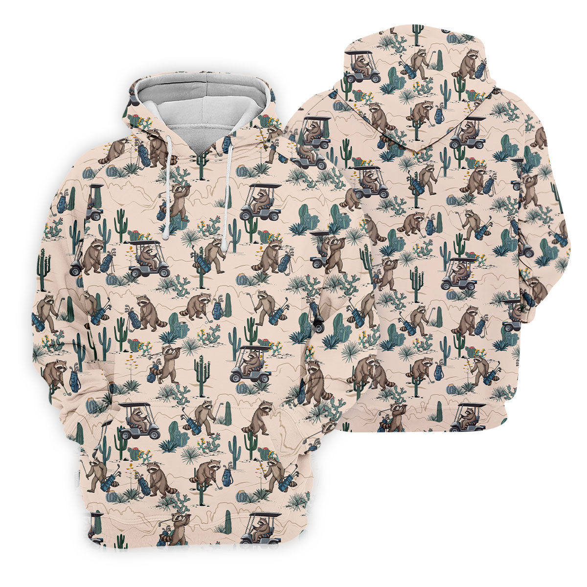 Funny Raccoon Desert Golf Pattern Polo Shirt, Mens Golf Polo, Printed Golf Shirts