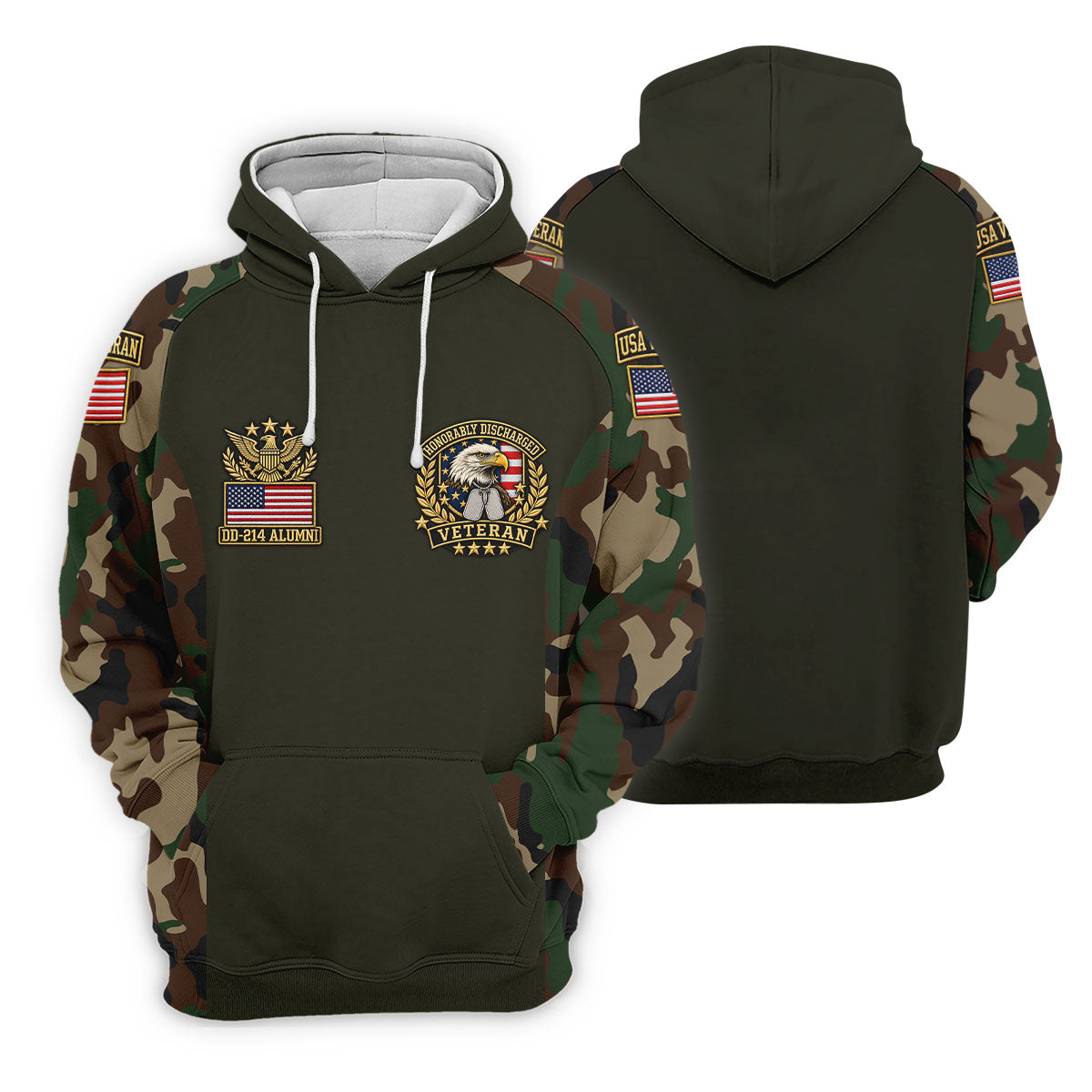 DD-214 Eagle Badge Olive Camo Polo Shirt, Men Golf Apparel, Veterans Day Golf Shirt