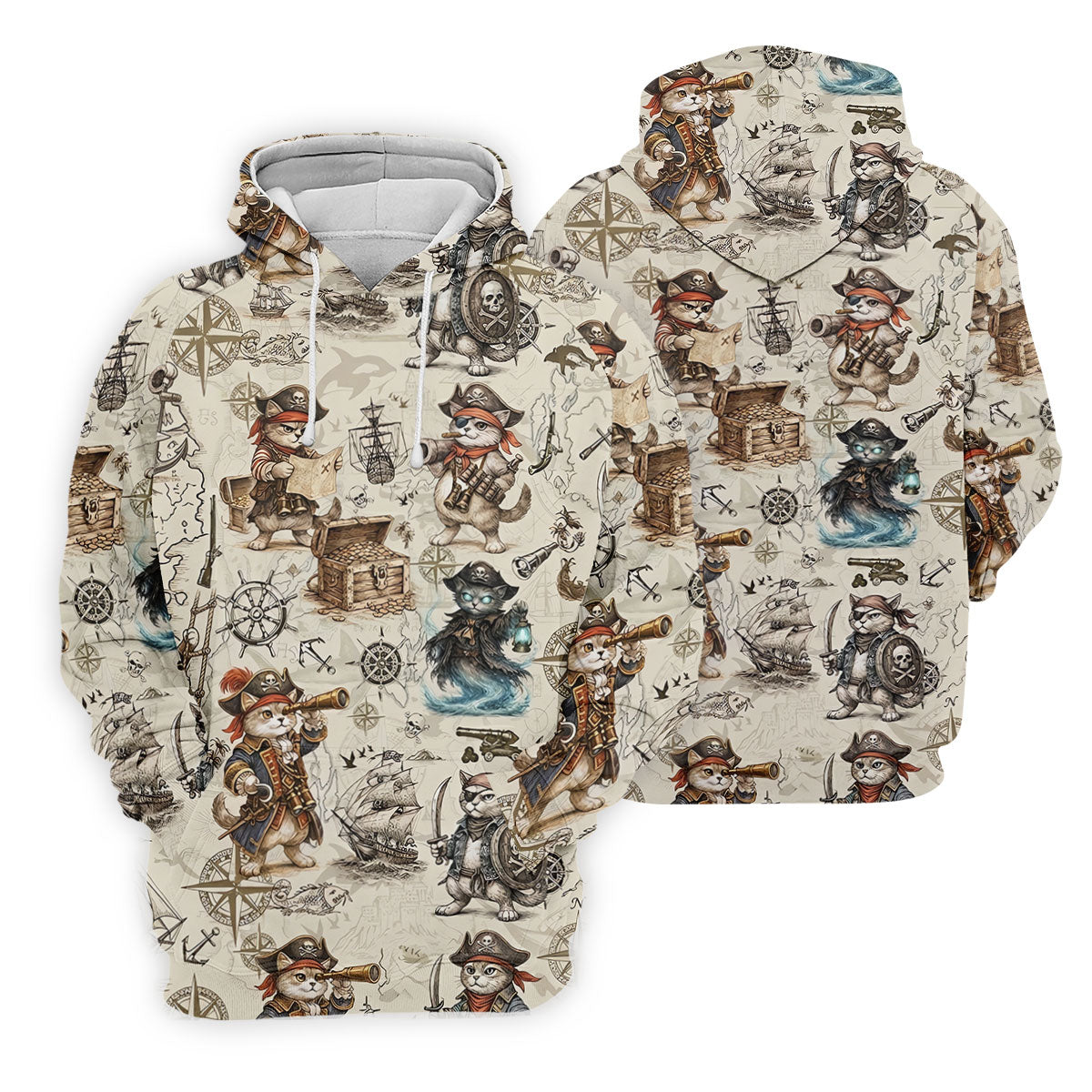 Vintage Pirate Cat Treasure Map Adventure Golf Shirt, Mens Polo Shirt, Hawaiian Golf Shirt, Golf Shirts For Men