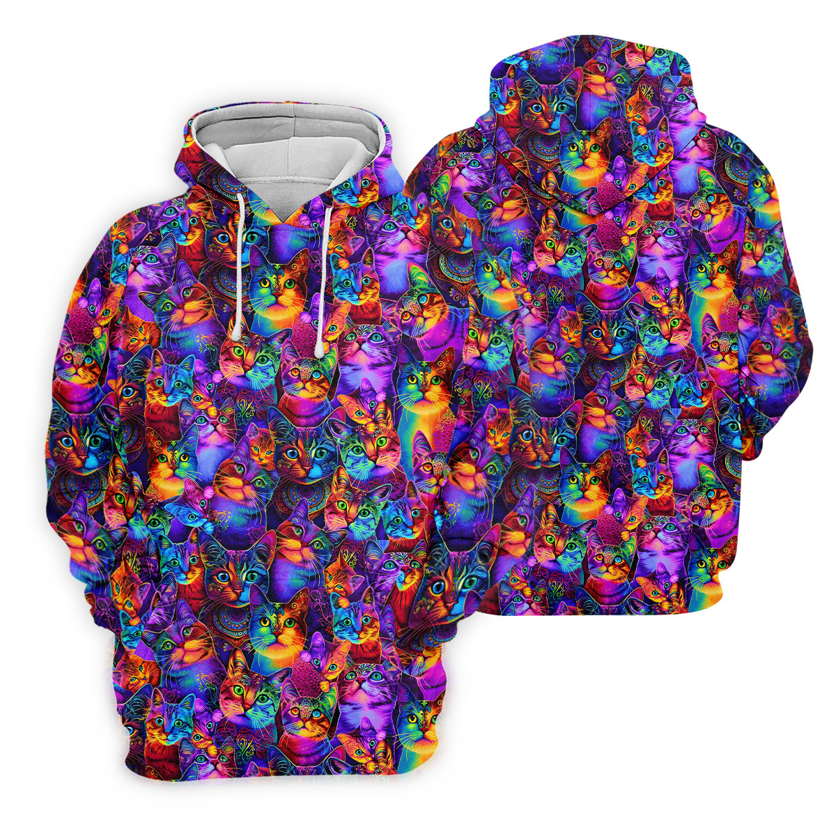 Psychedelic Cat Golf Shirt, Colorful Neon Cat Pattern, Polo Shirts For Women