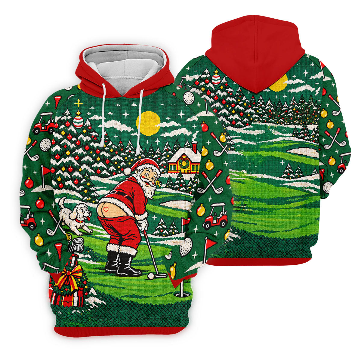 Funny Santa Mooning Dog Christmas Golf Shirt, Mens Golf Polo, Golf Shirts For Men