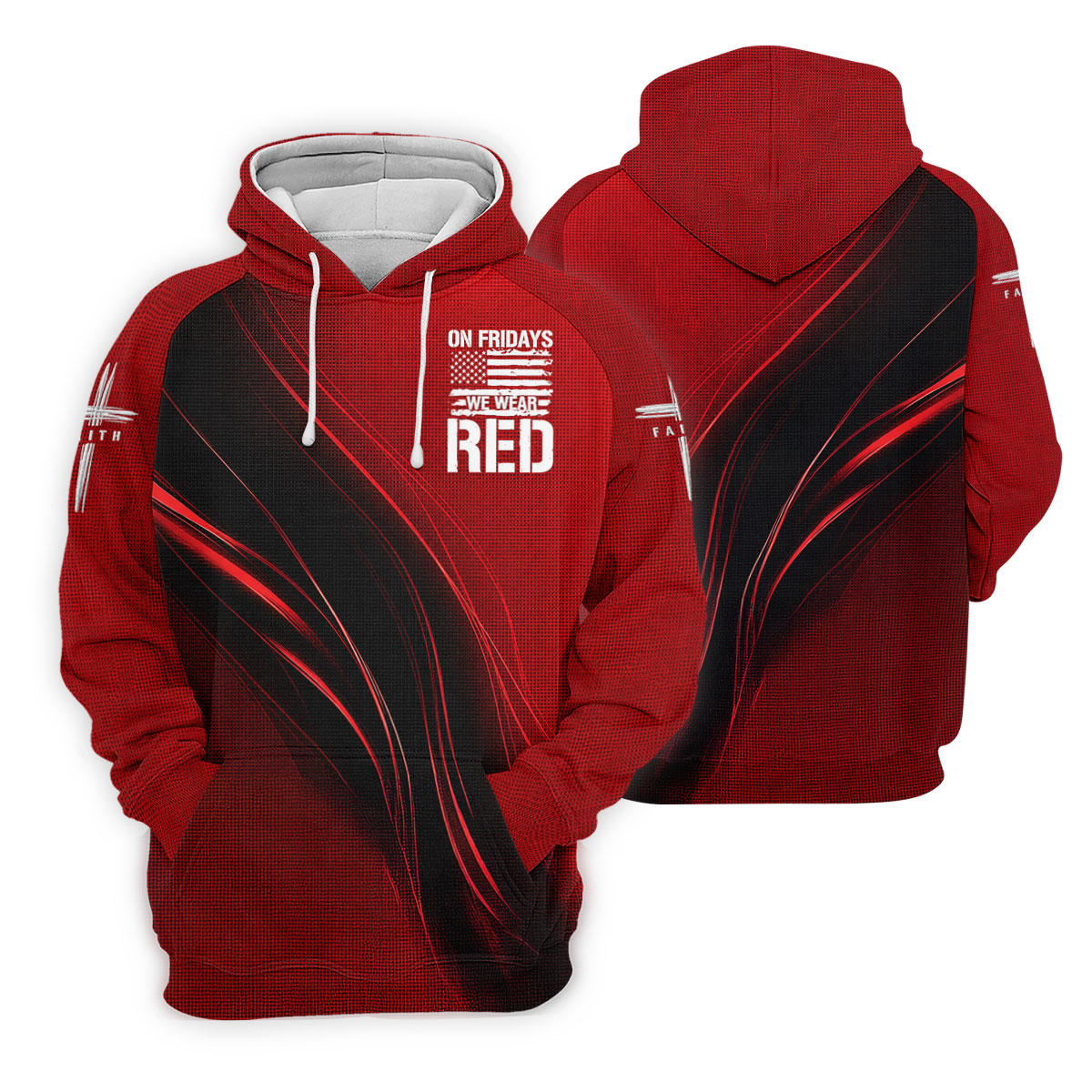 On Friday We Wear Red Faith Cross Red Black Gradient Patriotic Golf Shirt, 250 Years Polo Shirts For Men