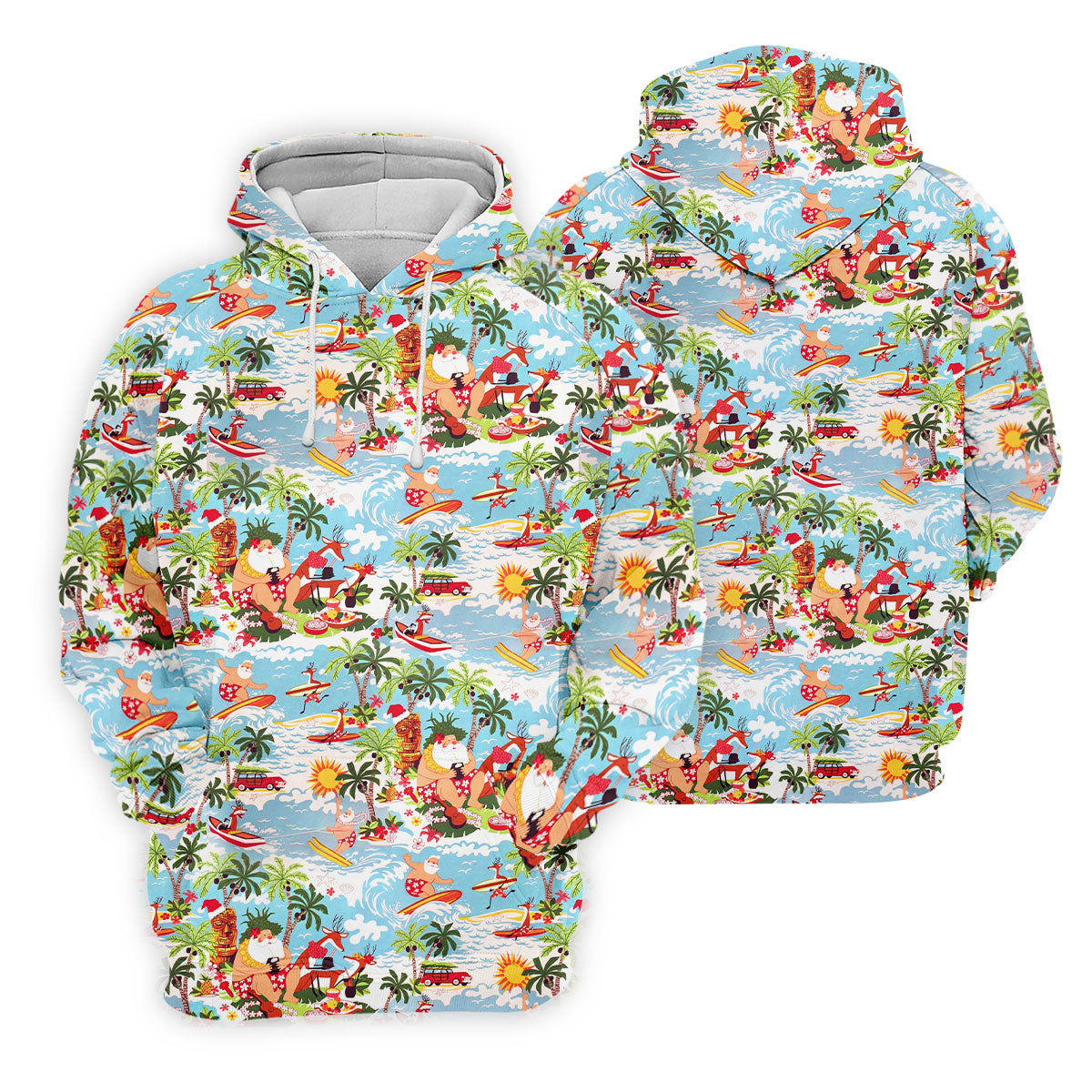 Surfing Santa Tropical Christmas Golf Shirt, Beach Reindeer Holiday Polo, Women's Golf Tops, Printed Golf Shirt