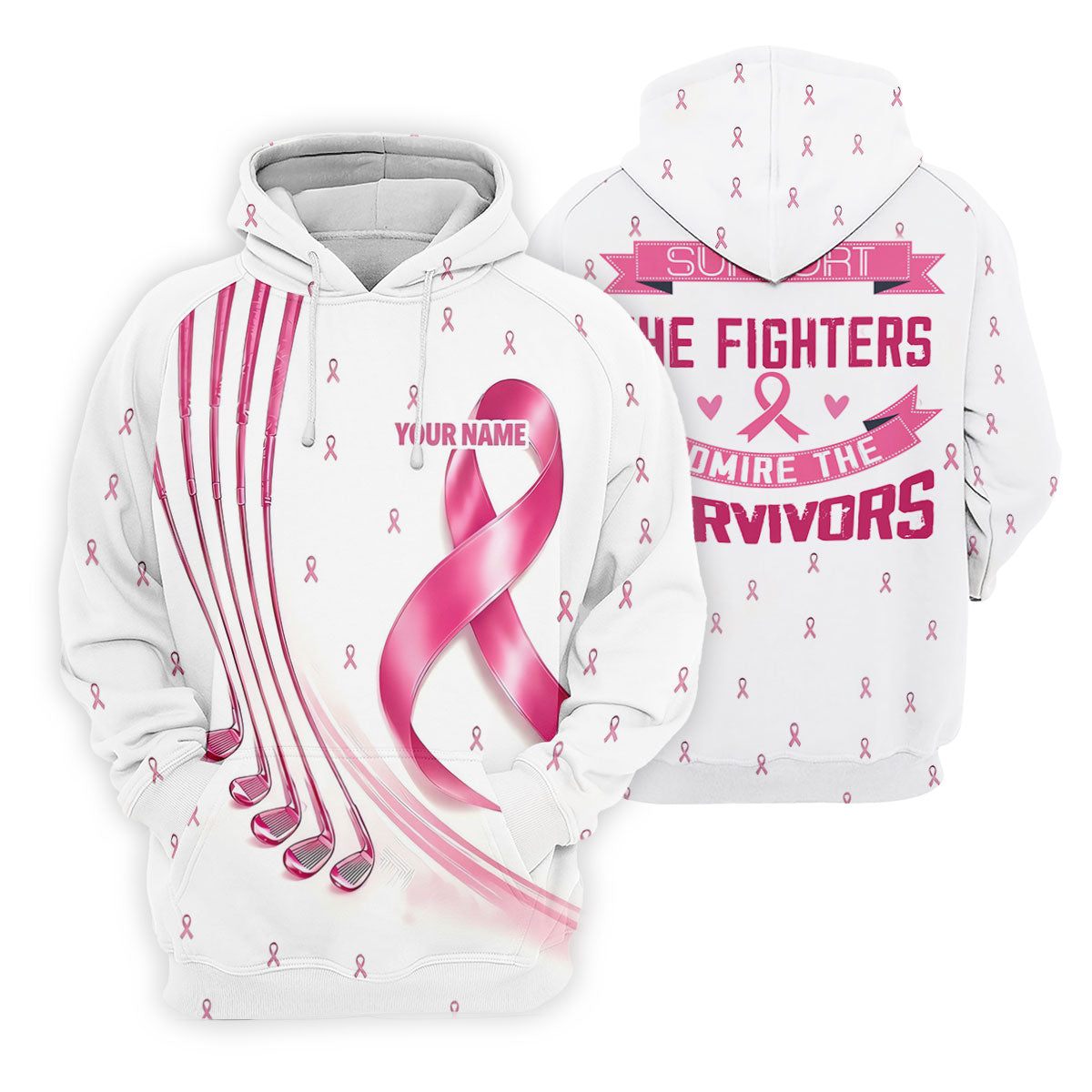 Support The Fighters Custom Pink Ribbon Golf Shirt, Polo Shirts For Men, Mens Golf Shirts