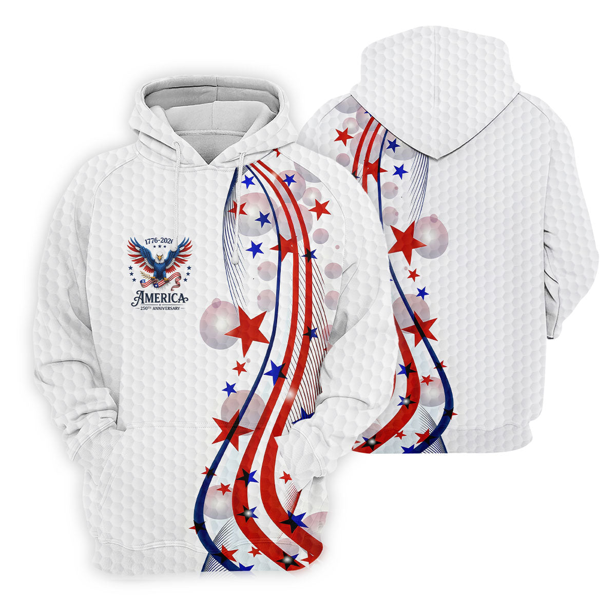 Red White Blue Wavy Stripes Bald Eagle Logo Patriotic 4th Of July Golf Shirt, 250 Years Golf Shirts For Men