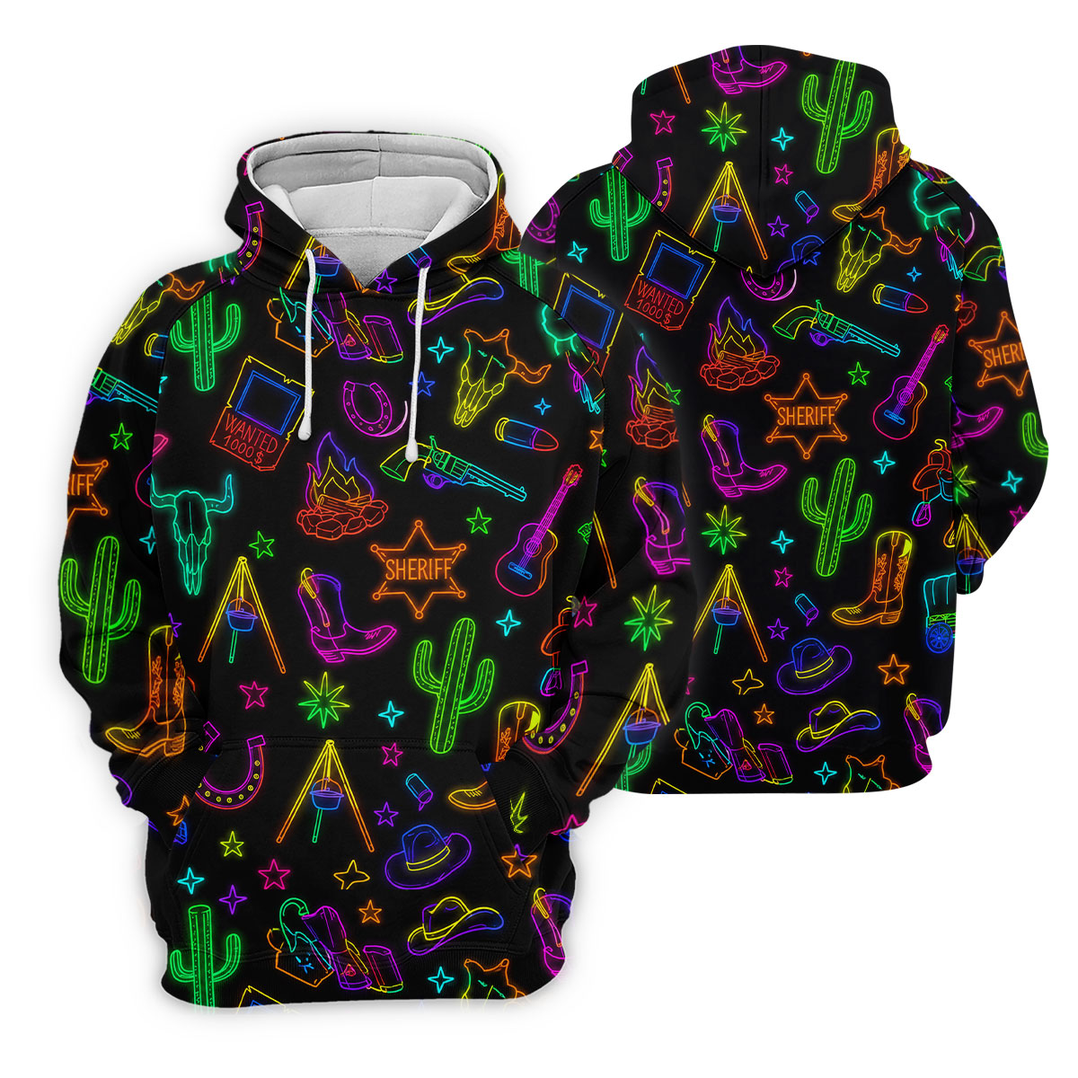 Neon Western Cowboy Pattern Golf Polo Shirt, Ladies Golf Shirts, Women's Golf Polo