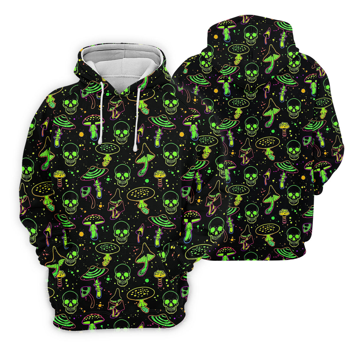 Mushroom And Skull Neon Pattern Hawaiian Golf Shirt, Fun Golf Shirt, Women's Golf Tops