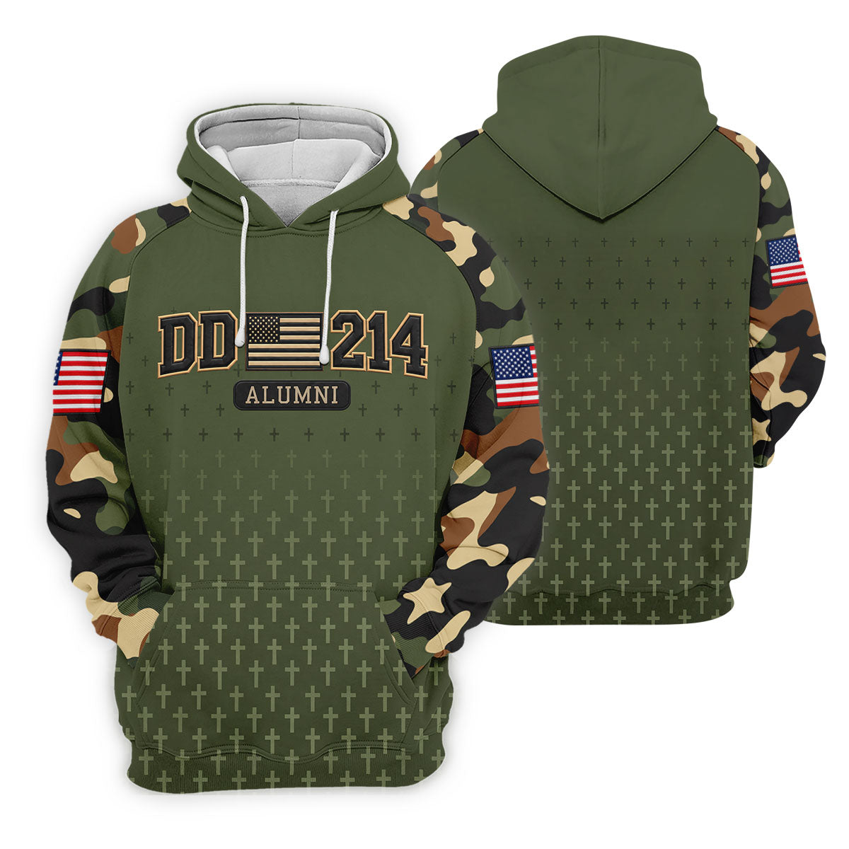 DD-214 Alumni Flag Cross Camo Polo Shirt, Veterans Day Shirt, Golf Tops For Women