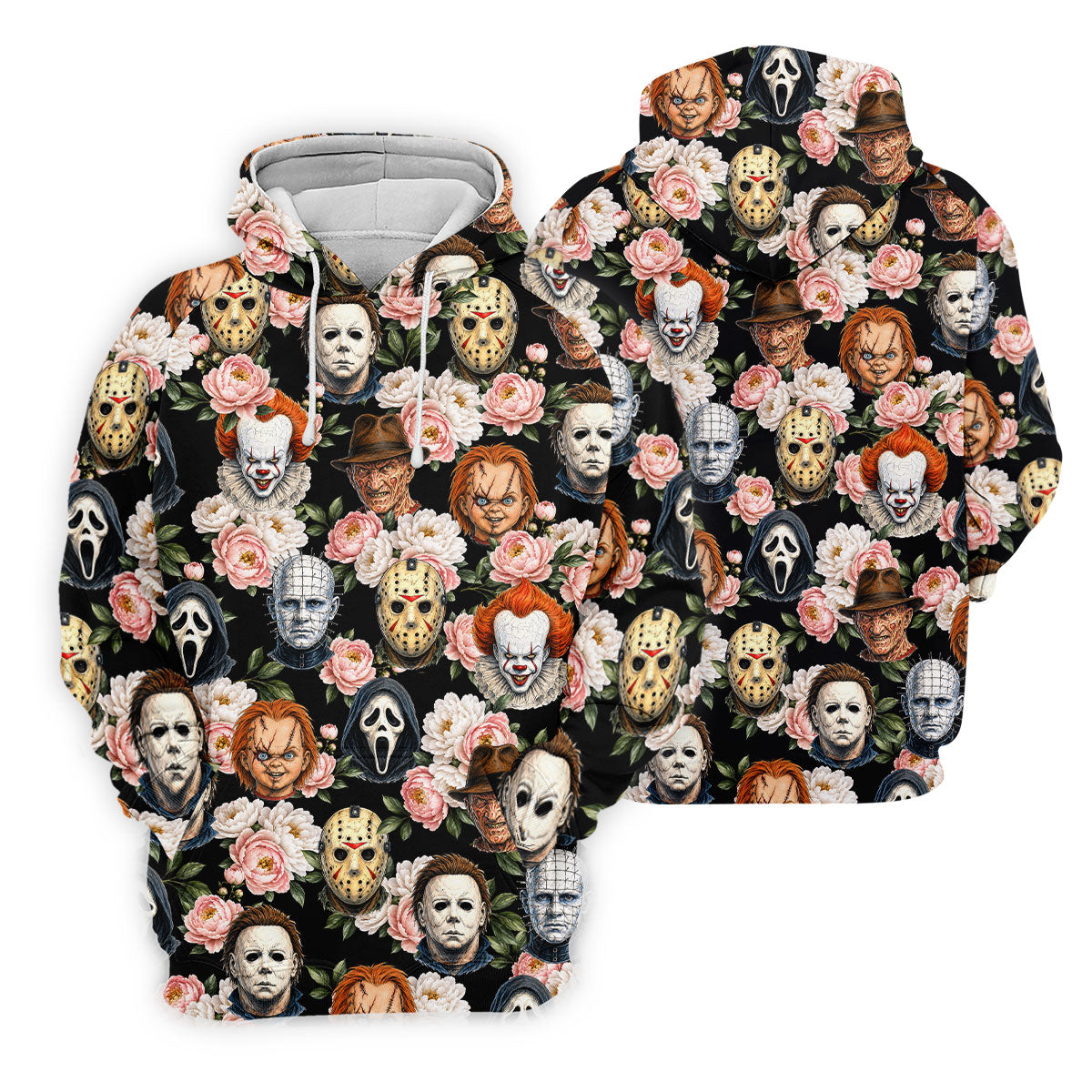 Horror Icons Floral Hawaiian Golf Shirt, Women's Golf Tops, Ladies Golf Shirts
