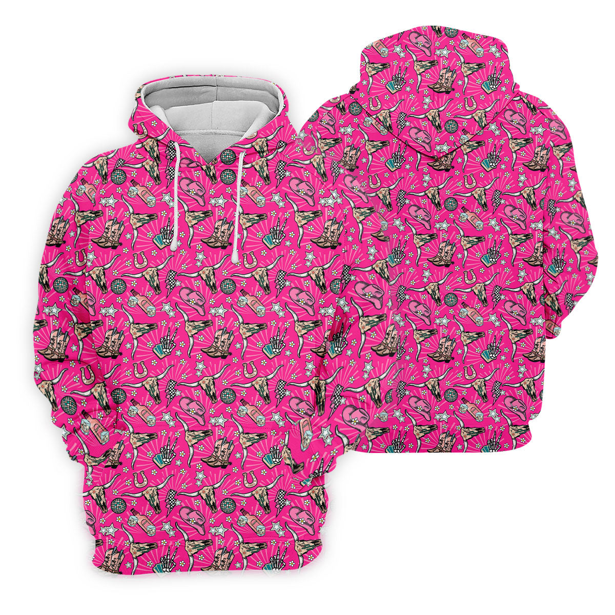 Pink Western Cowgirl Pattern Golf Polo Shirt, Golf Apparel For Men, Printed Golf Shirts