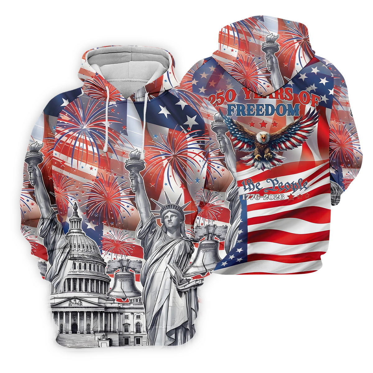 250 Years Of Freedom We The People US Flag Pattern Patriotic Golf Shirt, 4th Of July Golf Shirt For Women